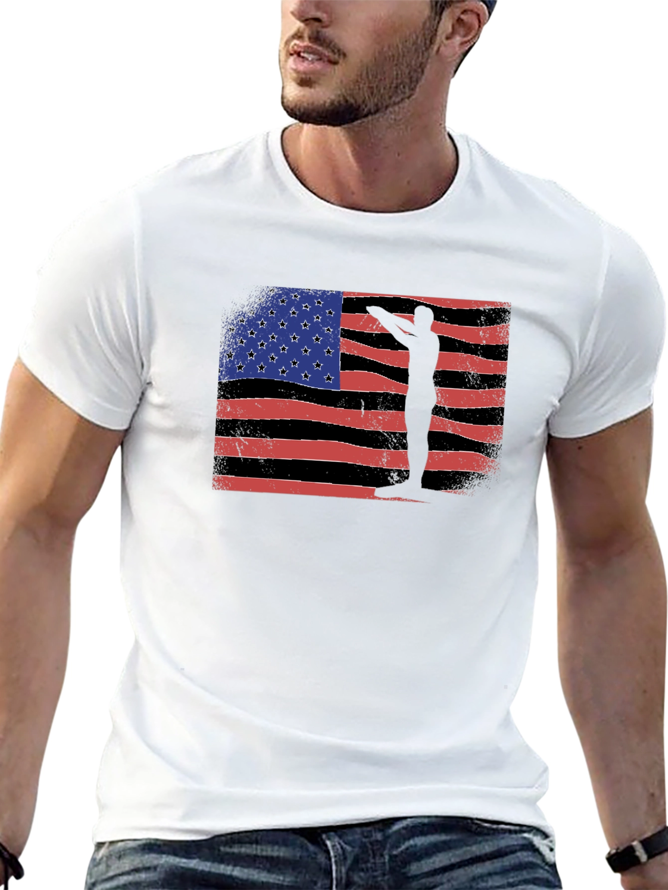 Black American Flag Silhouette Black T-Shirt view 13