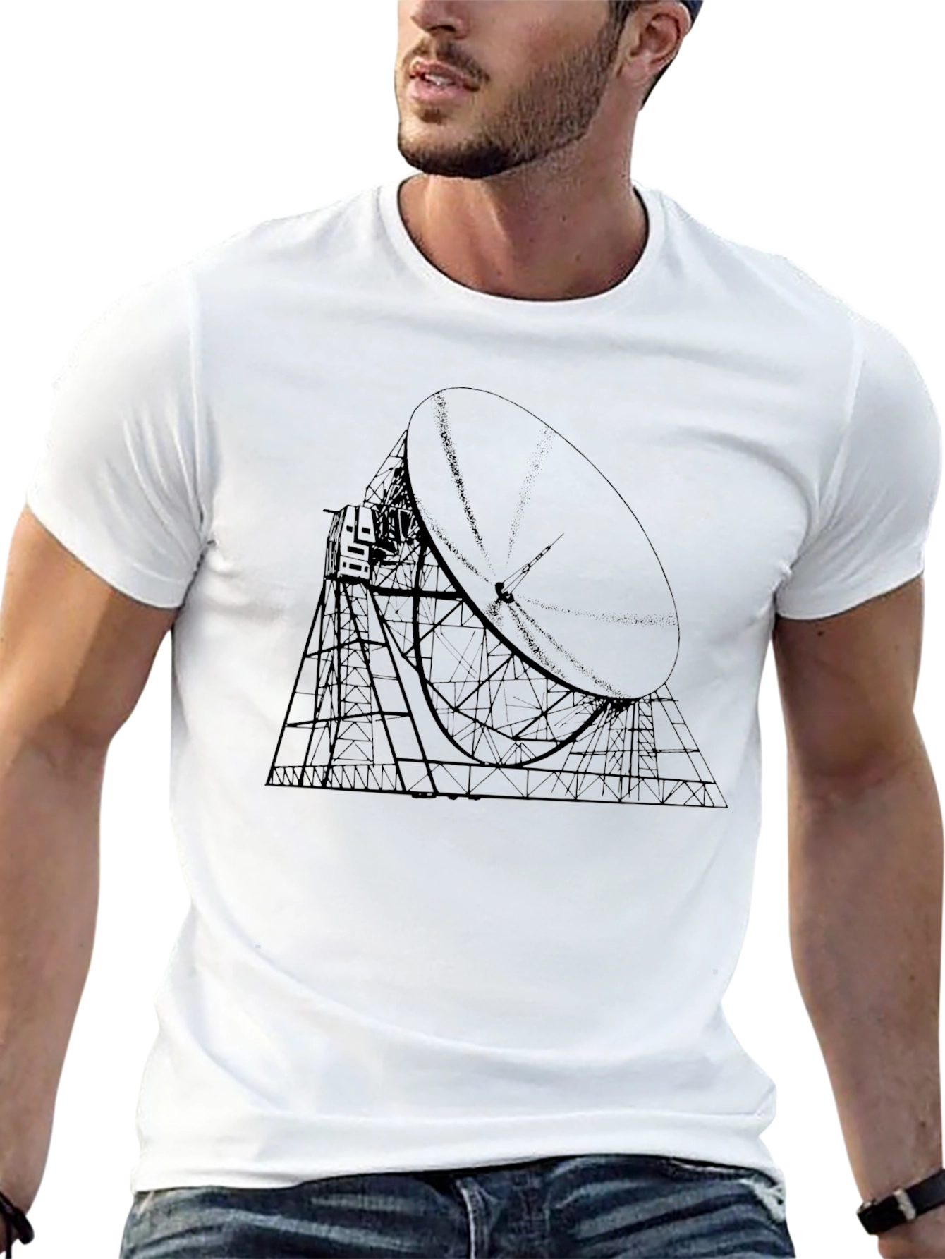 Black Black T-Shirt with Radio Telescope Graphic view 13