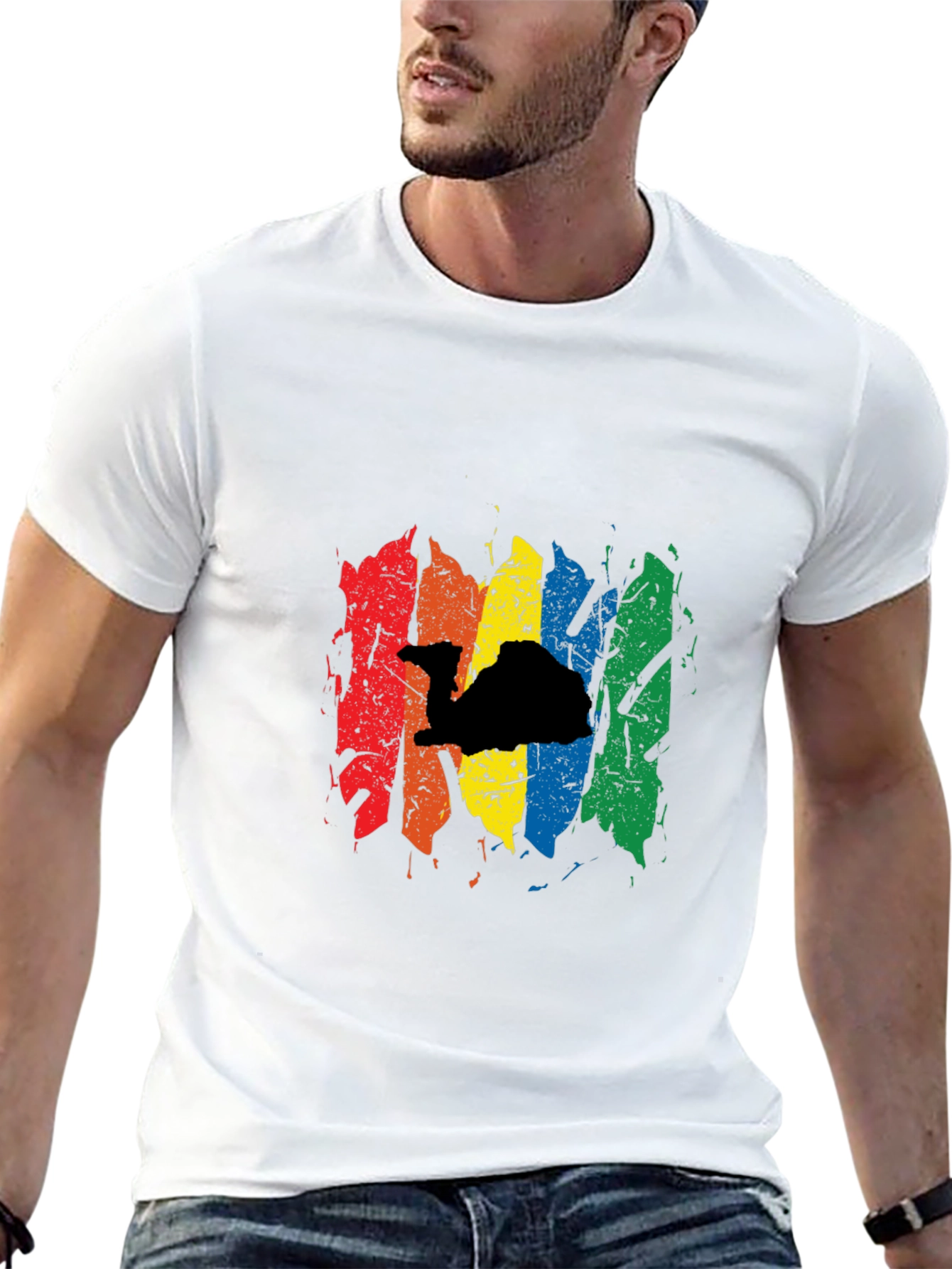Black Rainbow Camel Black T-Shirt - Stylish Graphic Tee view 13