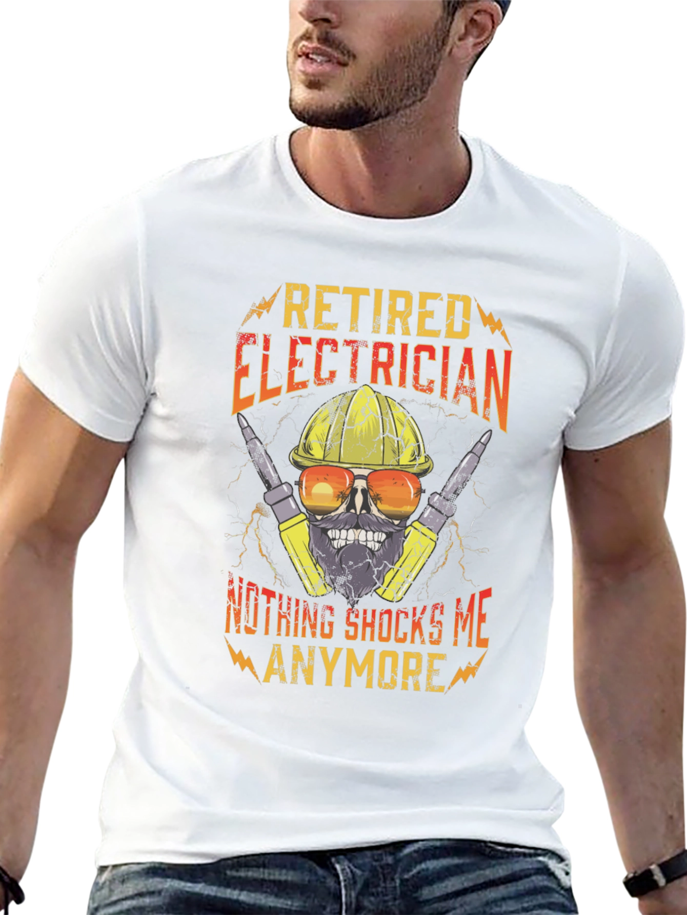 Black Retired Electrician T-Shirt Funny Skull Tee view 13