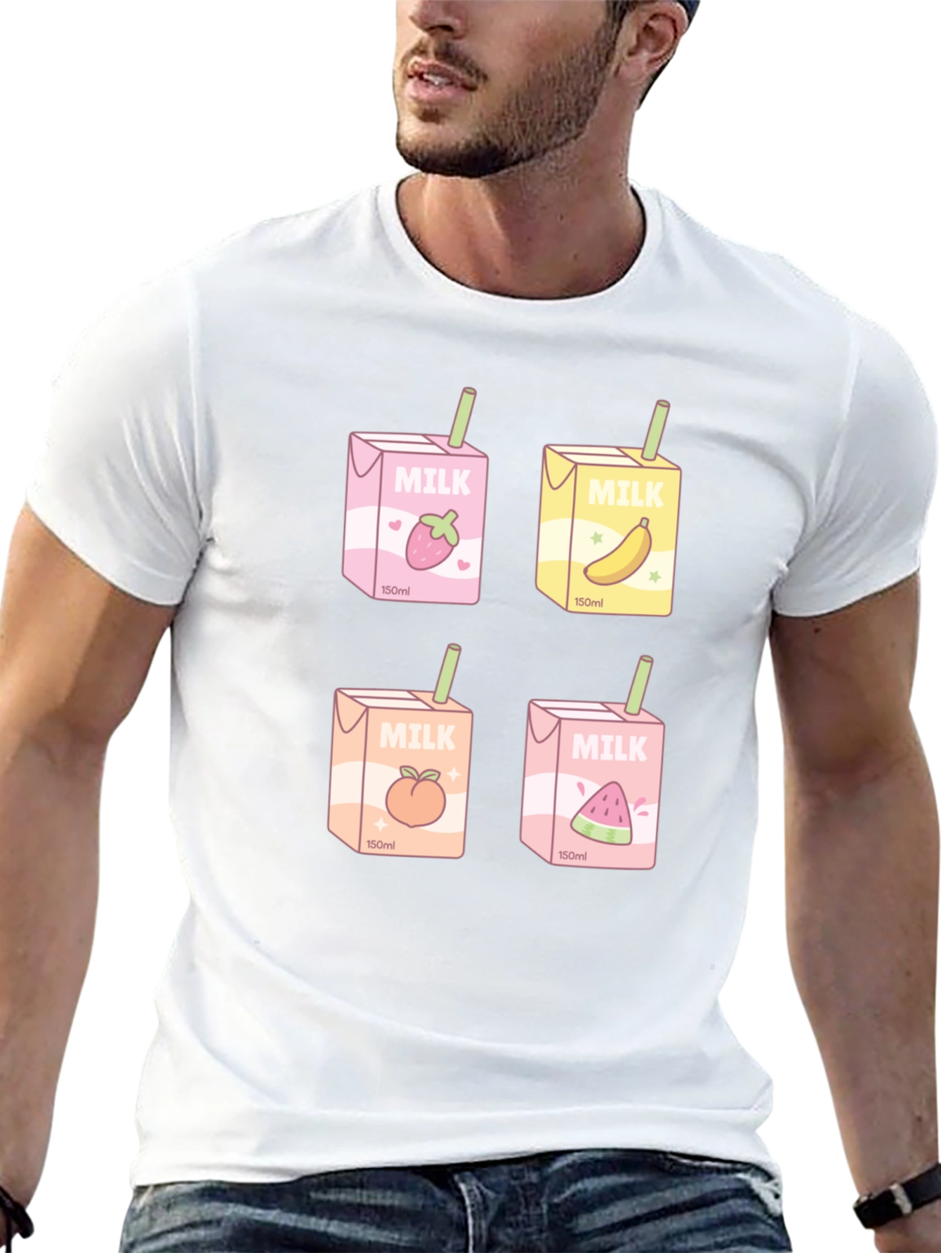Black Kawaii Milk Boxes T-Shirt - Fruit Milk Design view 13
