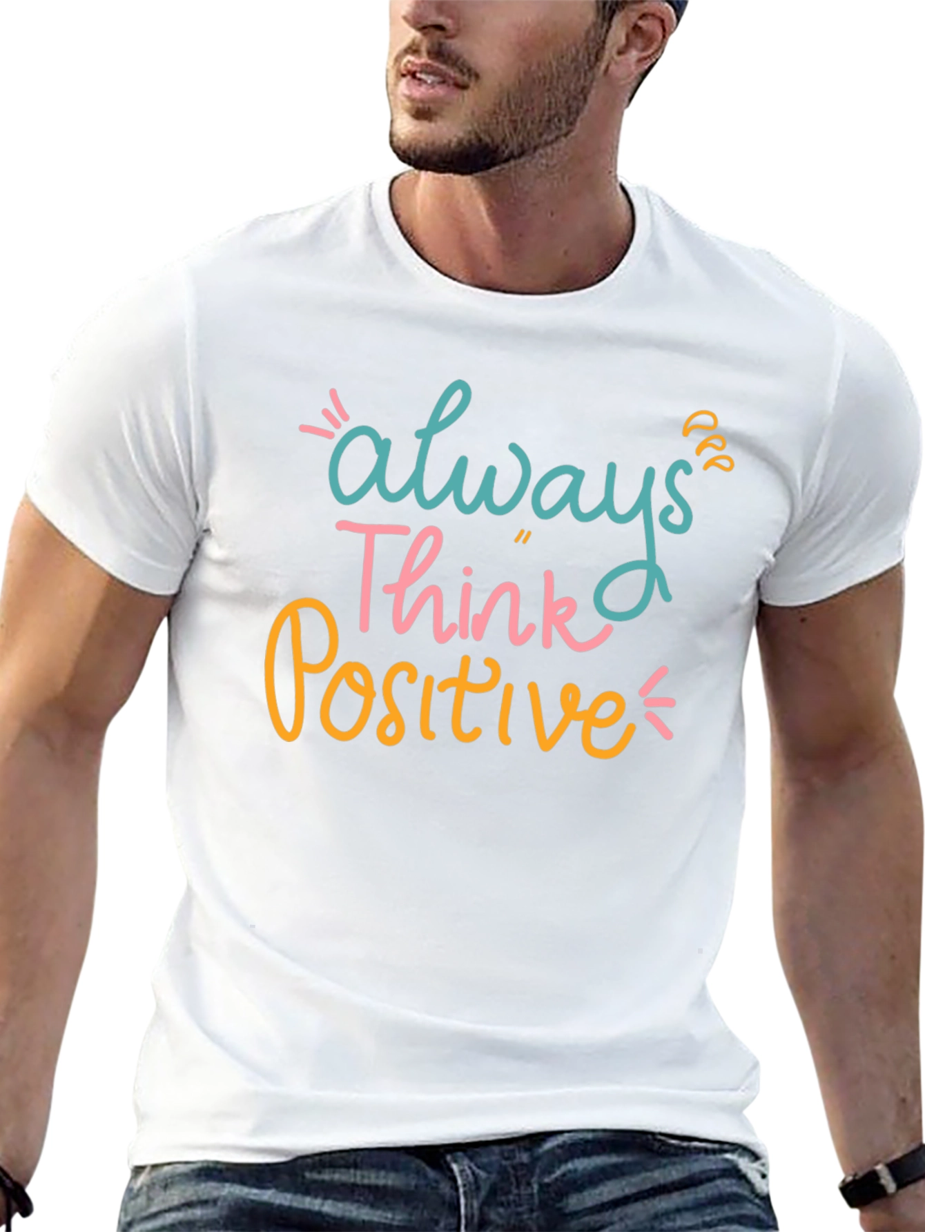 Black Always Think Positive Graphic Tee - Black Casual T-Shirt view 13