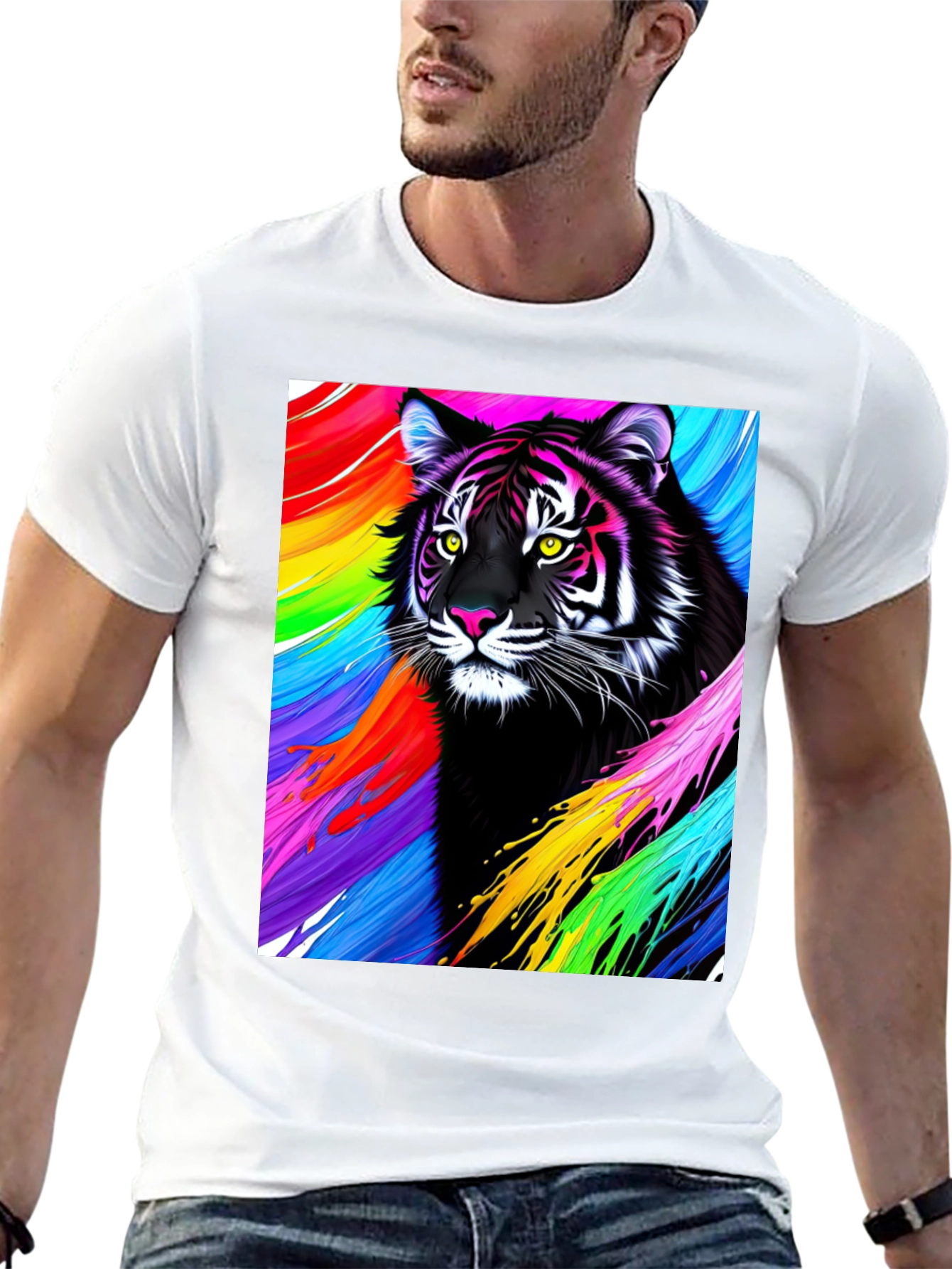 Black Vibrant Tiger Graphic Tee - Bold, Colorful Design view 13