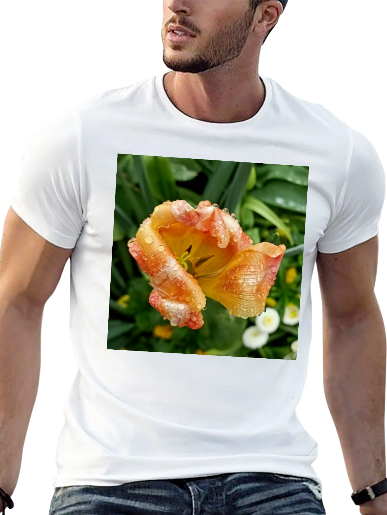 Black Floral Tulip Graphic Tee - Stylish Black T-Shirt view 13