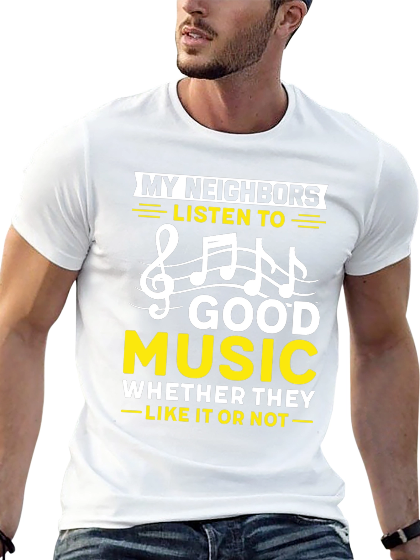Black Funny Music Lover T-Shirt - My Neighbors Listen To... view 13