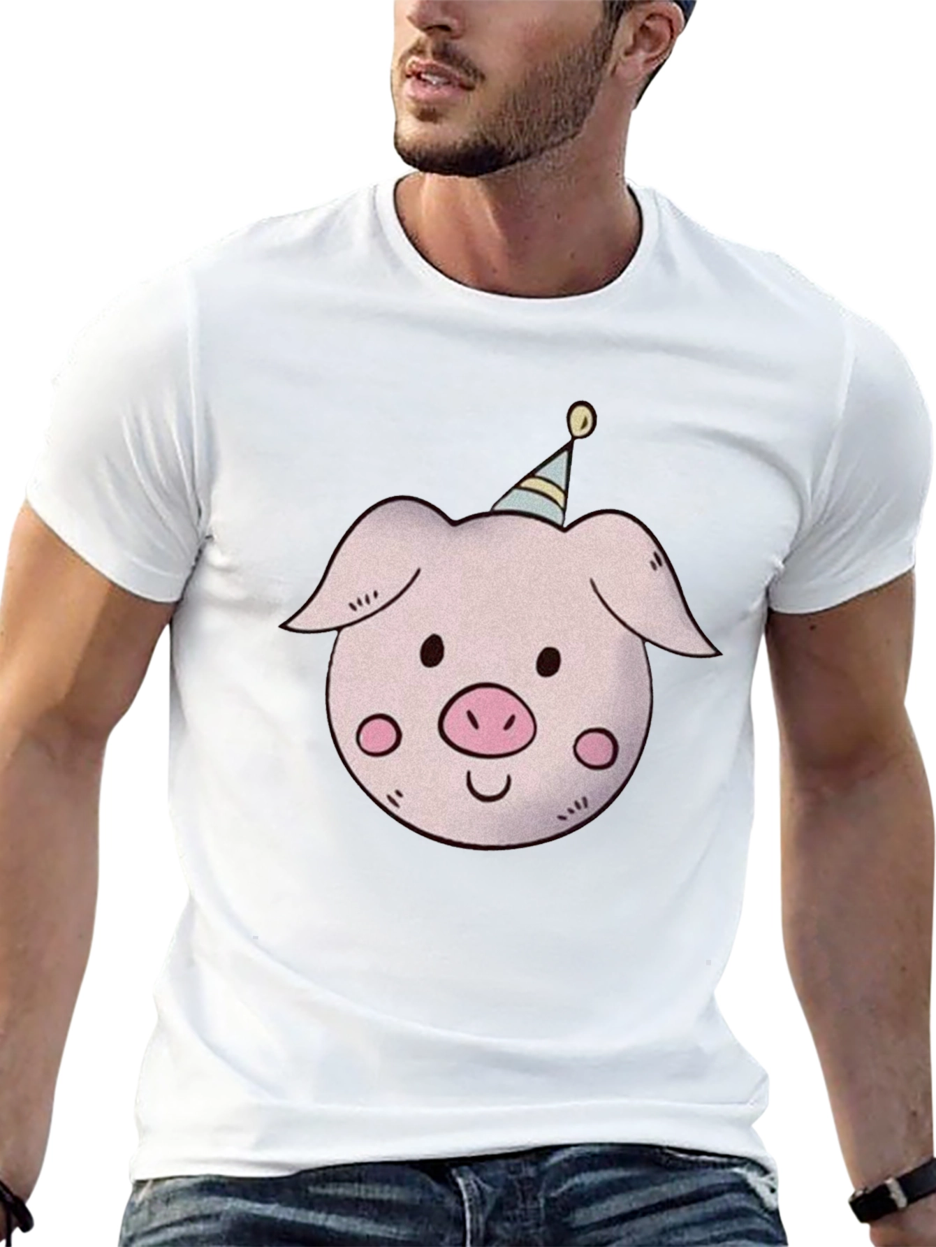 Black Pig with Party Hat T-Shirt - Unisex view 13
