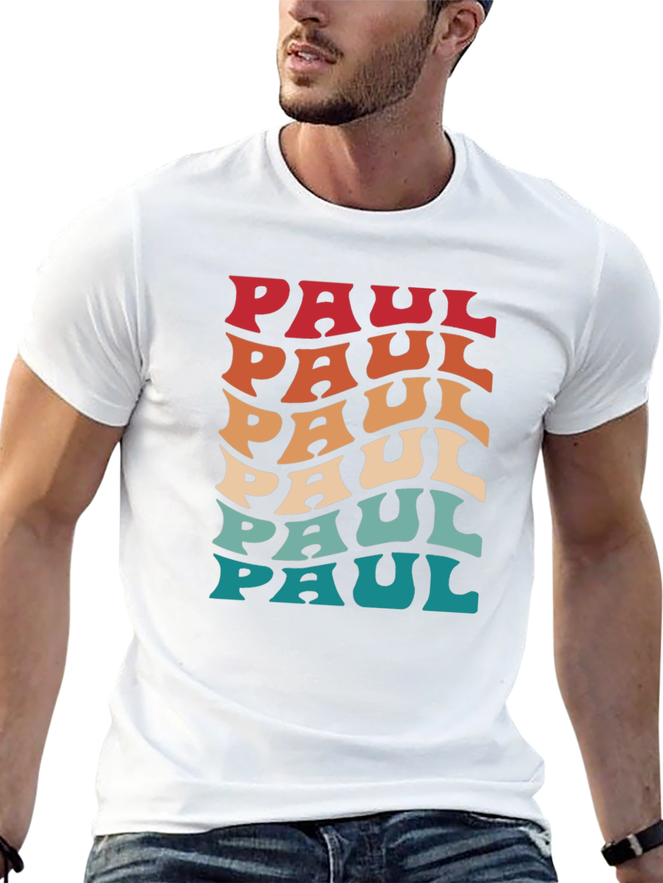 Black Retro Paul Name T-Shirt - Cool Wavy Design view 13