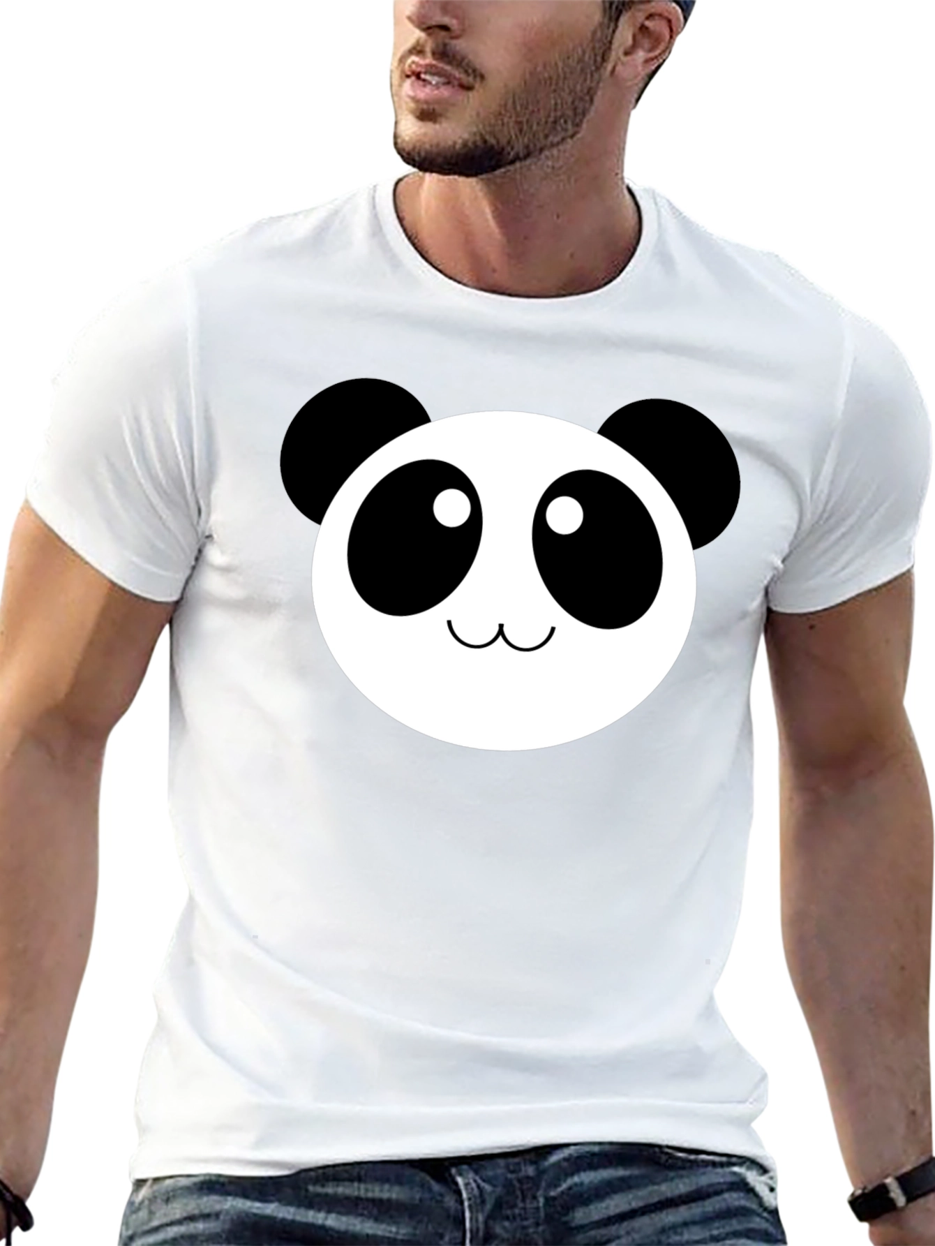 Black Cute Panda Face Graphic Black T-Shirt view 13