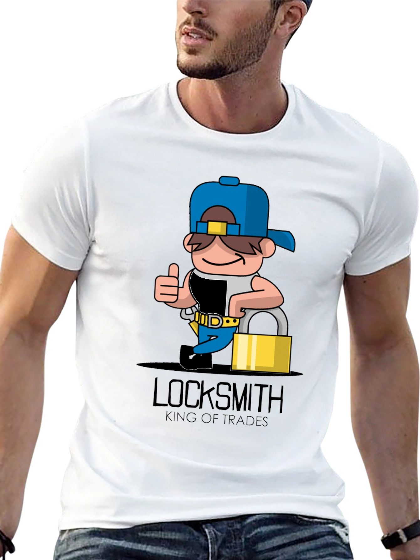 Black Locksmith Cartoon Graphic T-Shirt - King of Trades view 13