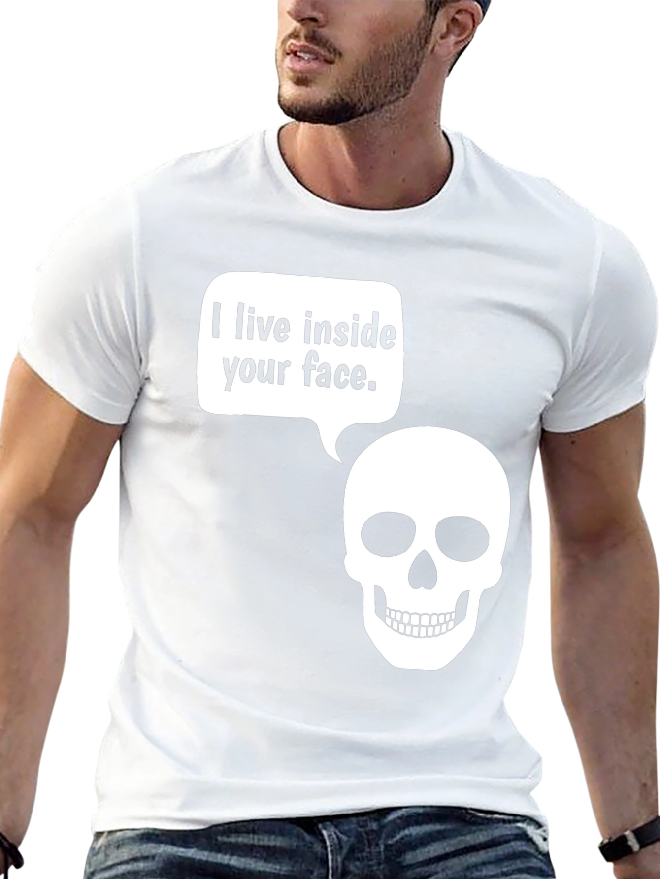 Black Skull Face T-Shirt - Funny Graphic Tee view 13