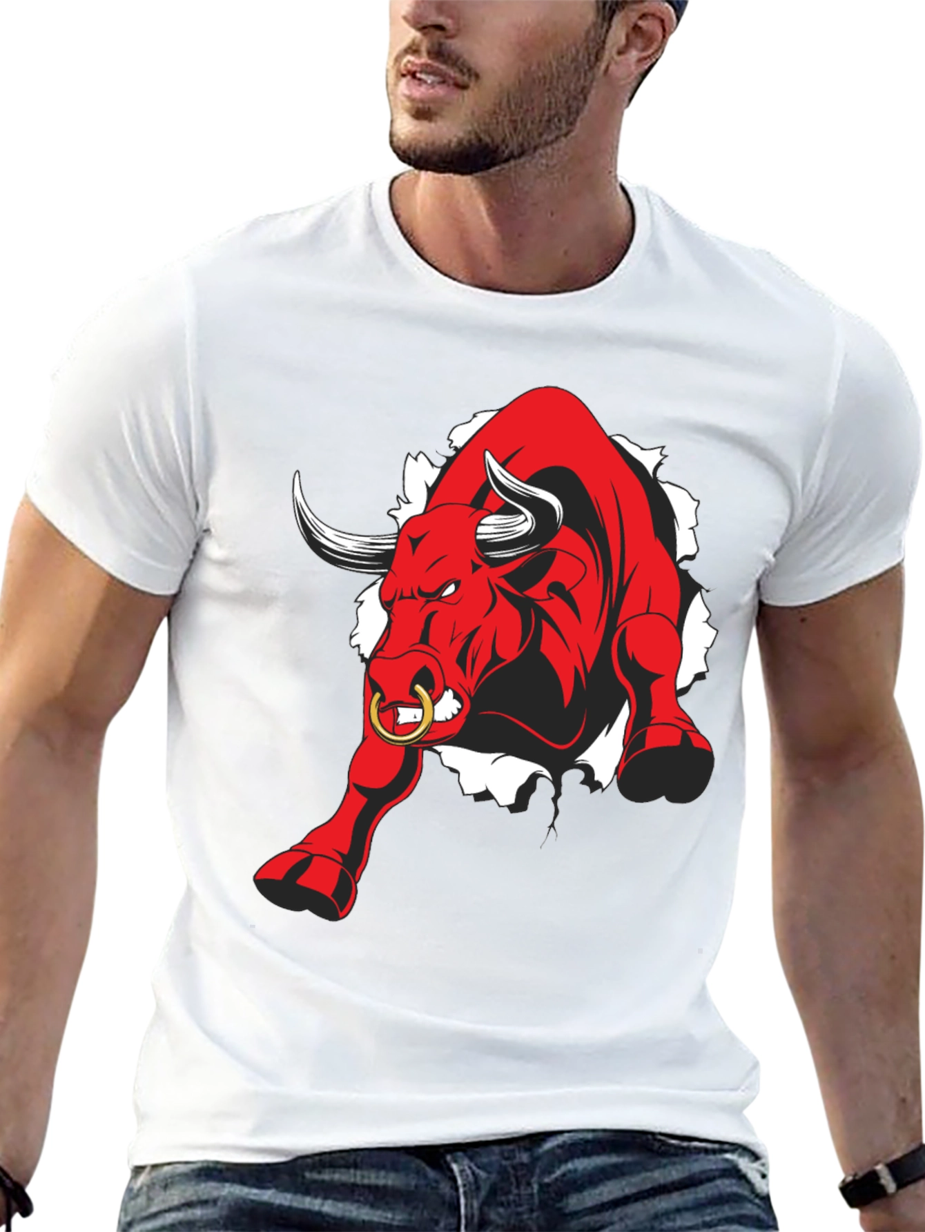 Black Raging Bull Graphic Tee - Black Cotton T-Shirt view 13
