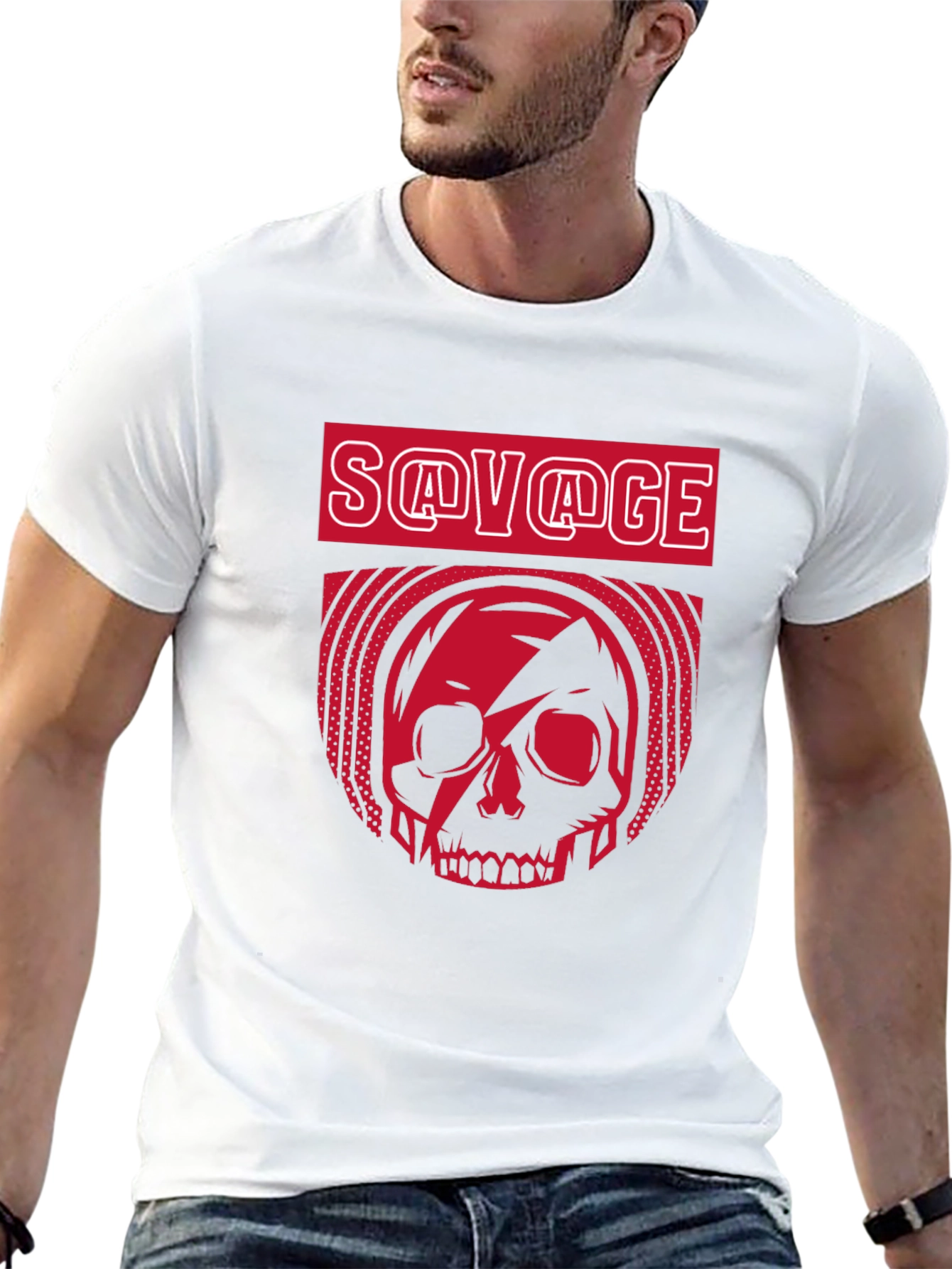 Black Savage Skull Graphic T-Shirt - Bold Red Design view 13
