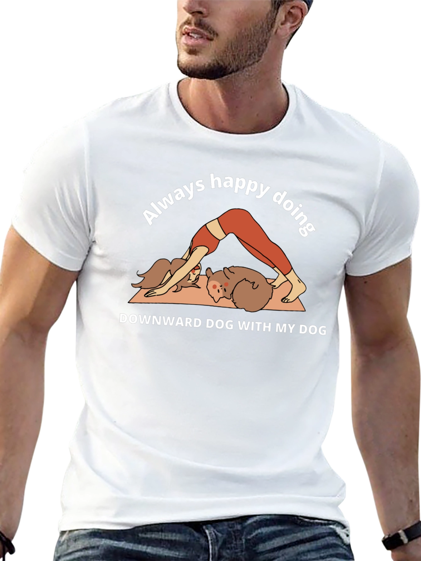Black Yoga Dog Lover T-Shirt - Always Happy Doing Downward Dog view 13