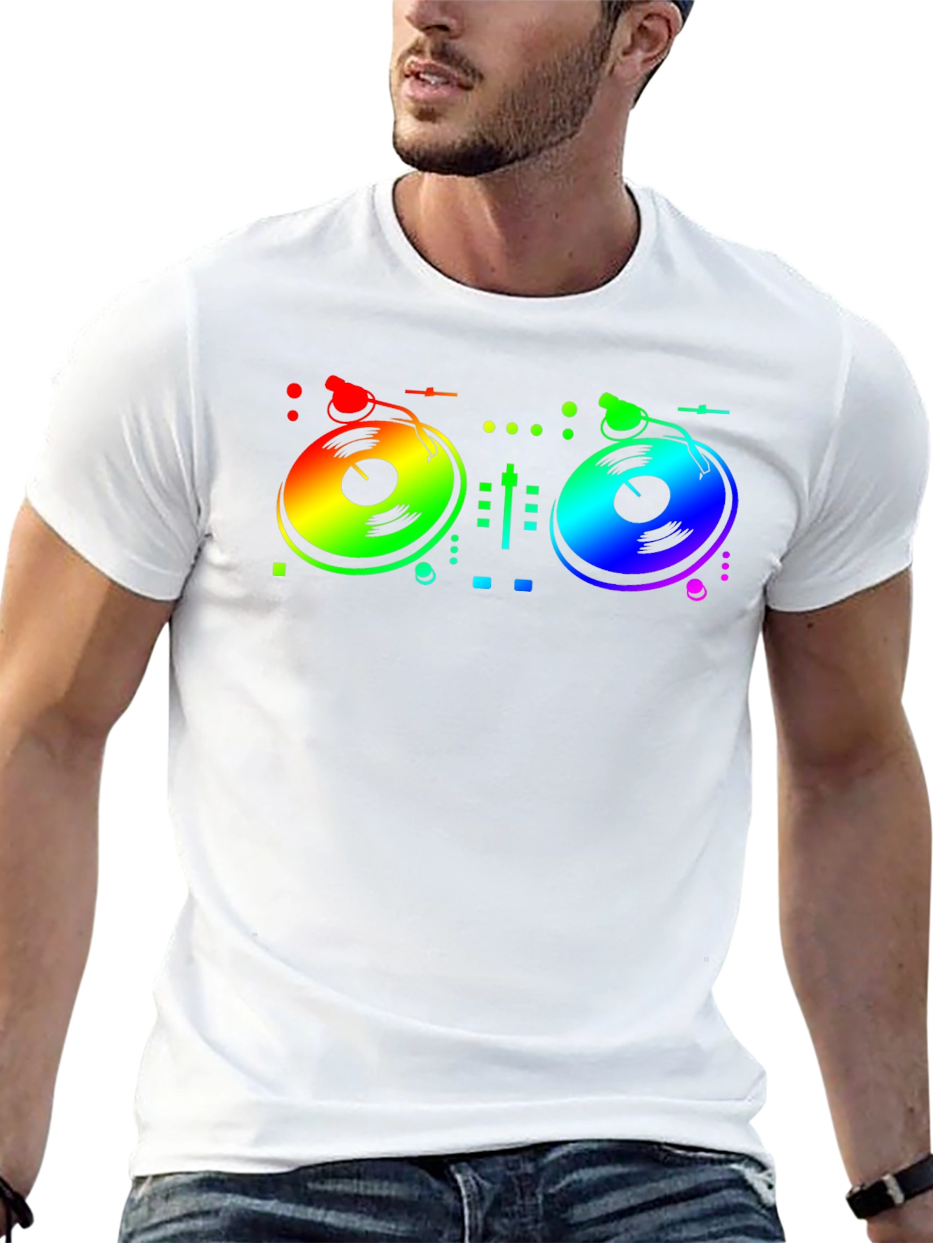 Black Rainbow DJ Turntable Graphic T-Shirt view 13
