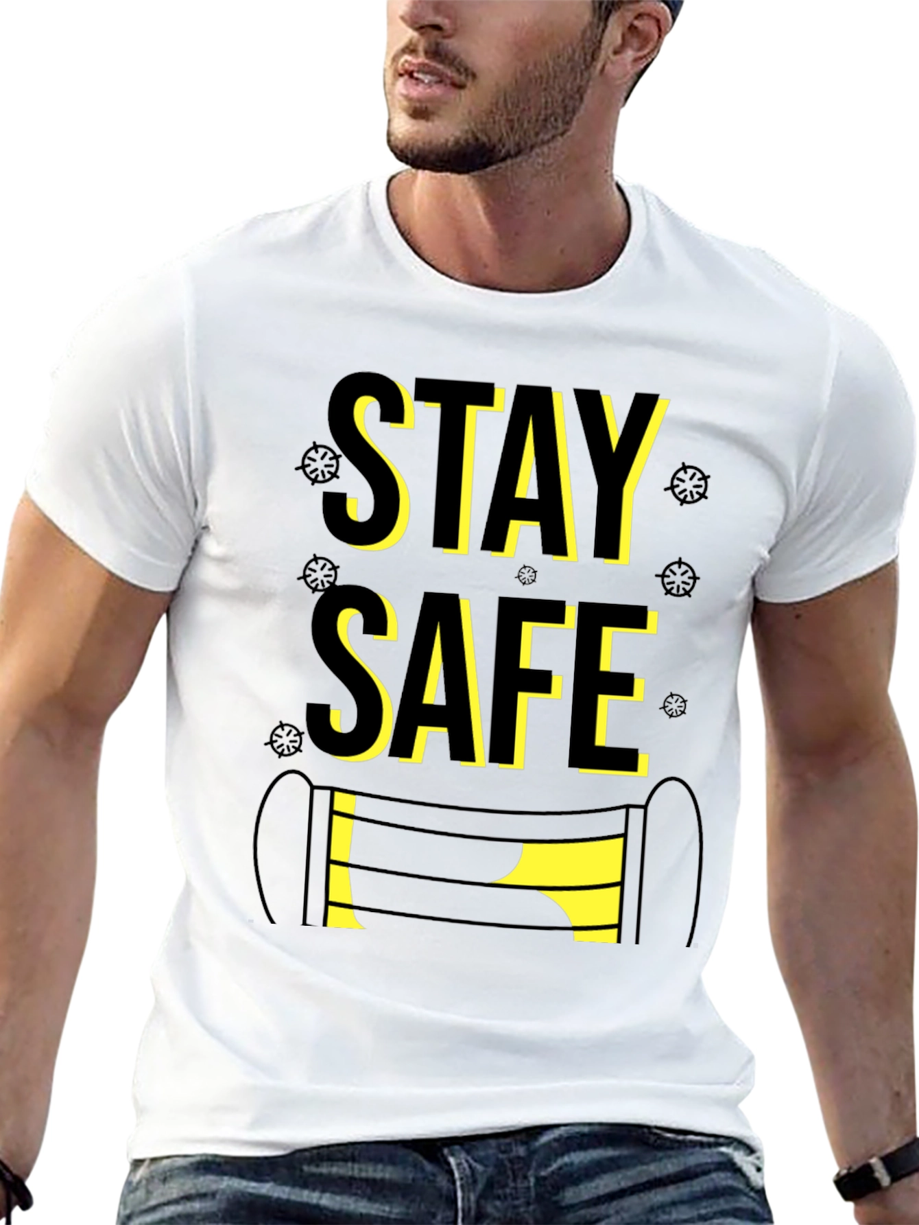 Black Stay Safe Graphic Tee - Black Cotton Blend view 13