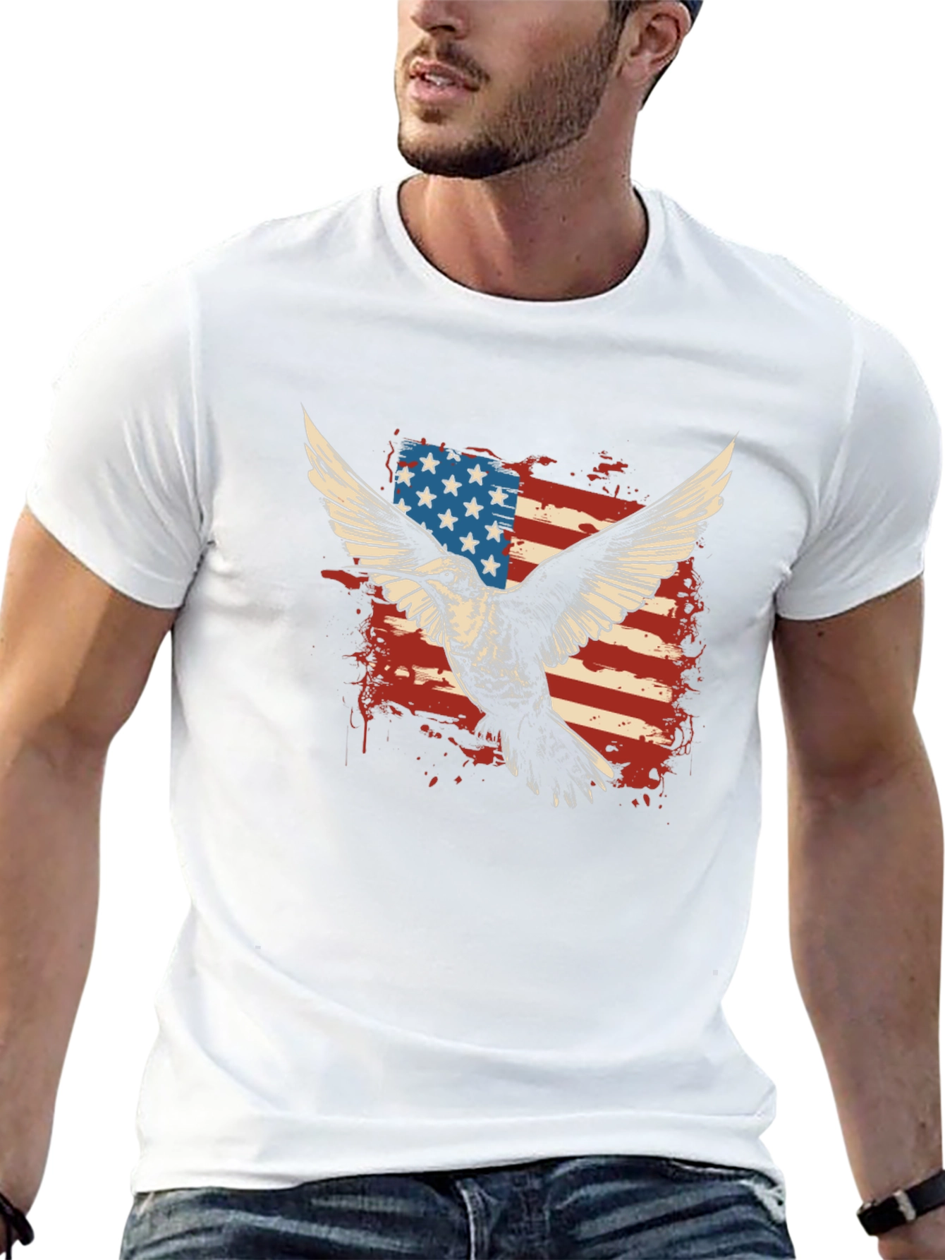 Black American Flag Eagle Graphic T-Shirt view 13