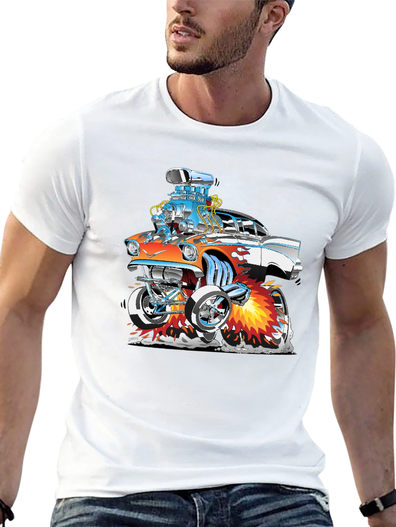 Black Cartoon Hot Rod Graphic T-Shirt view 13