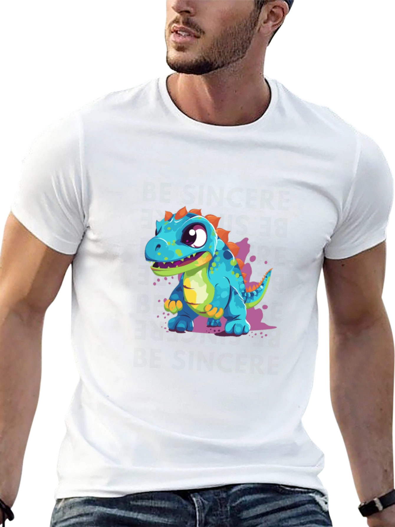 Black Cute Cartoon Dinosaur Graphic Tee view 13