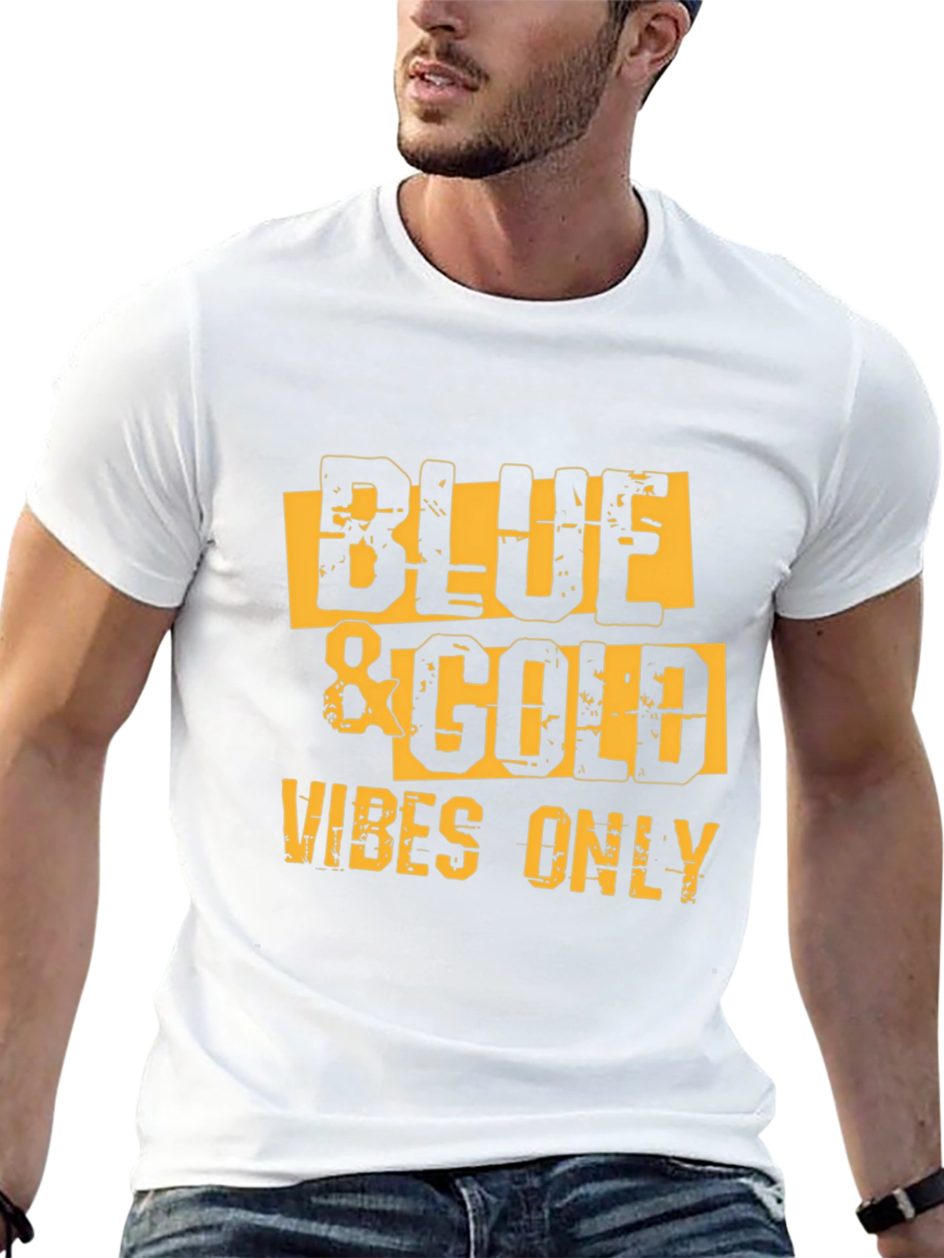 Black Blue & Gold Vibes Only T-Shirt view 13