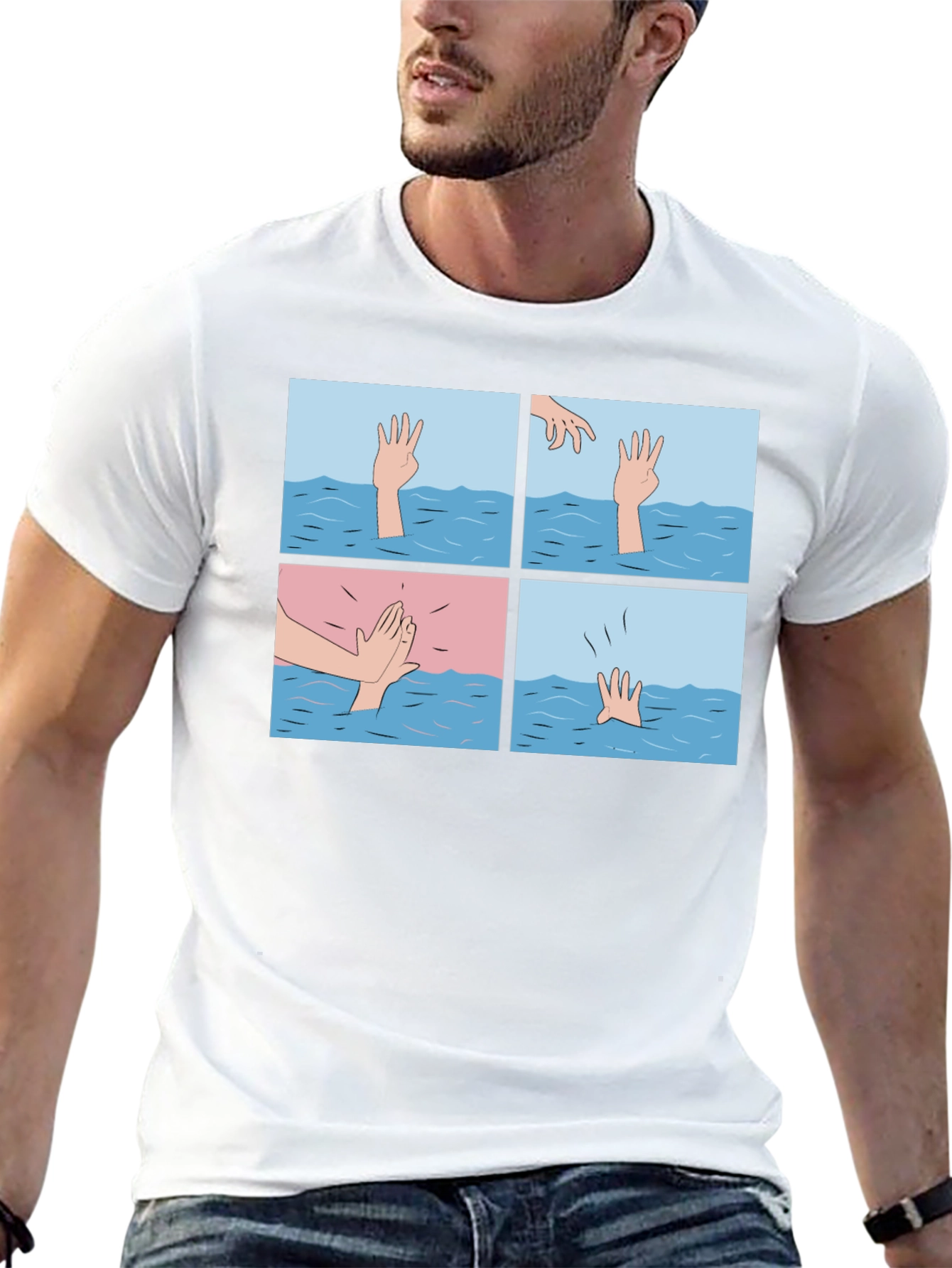 Black Comic Strip Graphic T-Shirt - Drowning Meme view 13