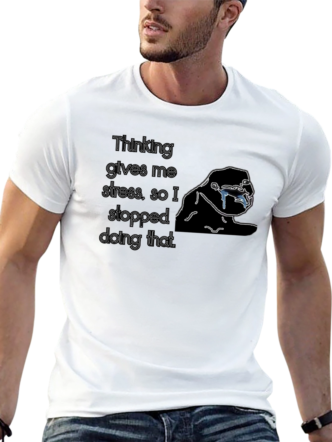 Black Thinking Stress T-Shirt - Funny Sarcastic Tee view 13