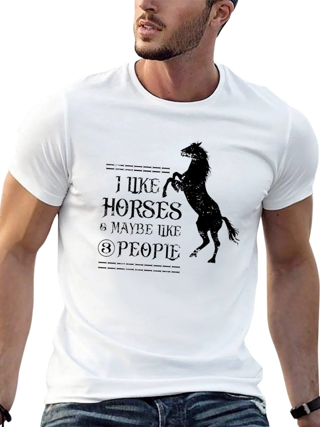 Black I Like Horses and Maybe Like 3 People Black T-Shirt view 13