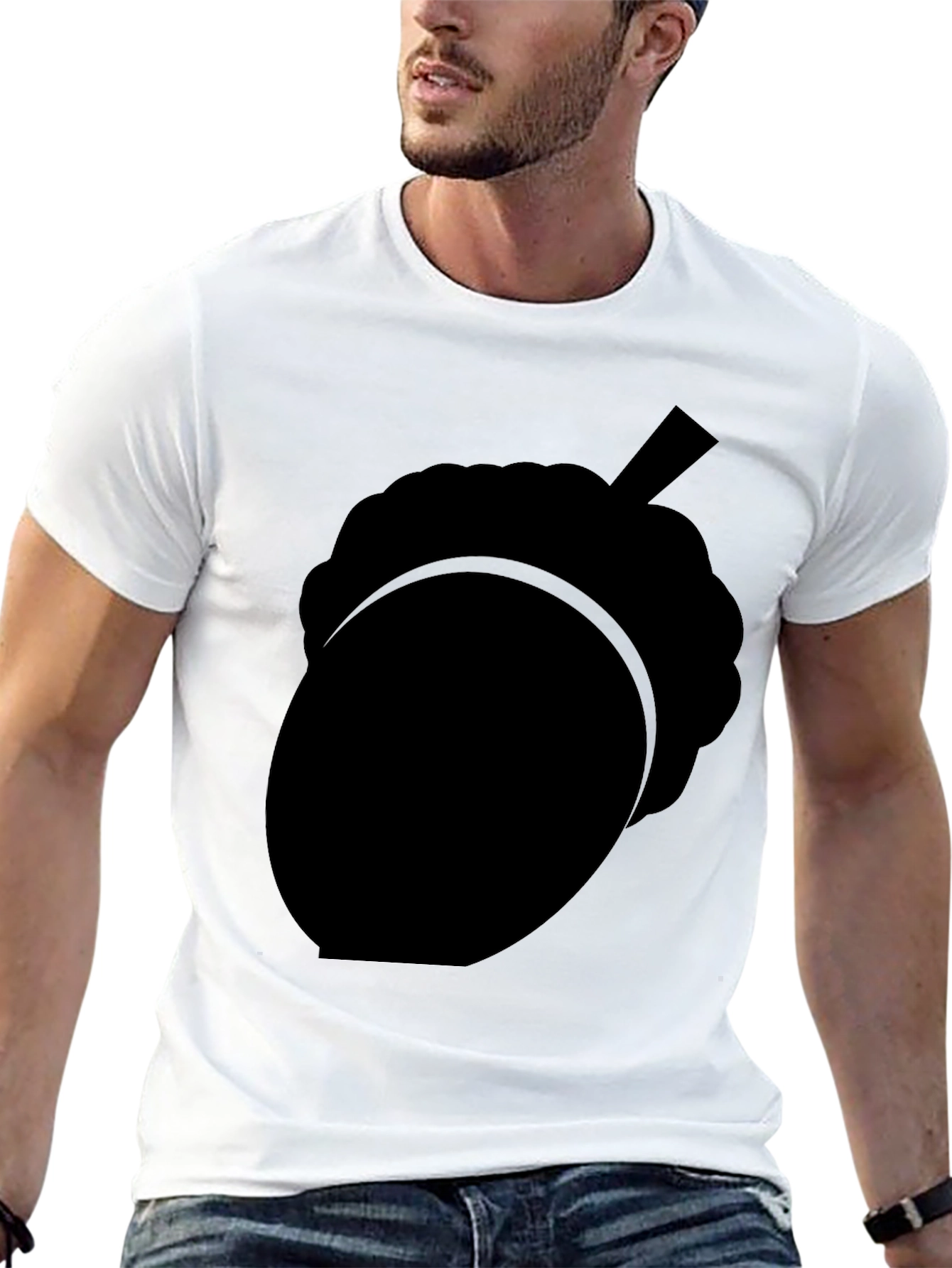 Black Acorn Silhouette Graphic Tee - Nature Inspired Black T-Shirt view 13