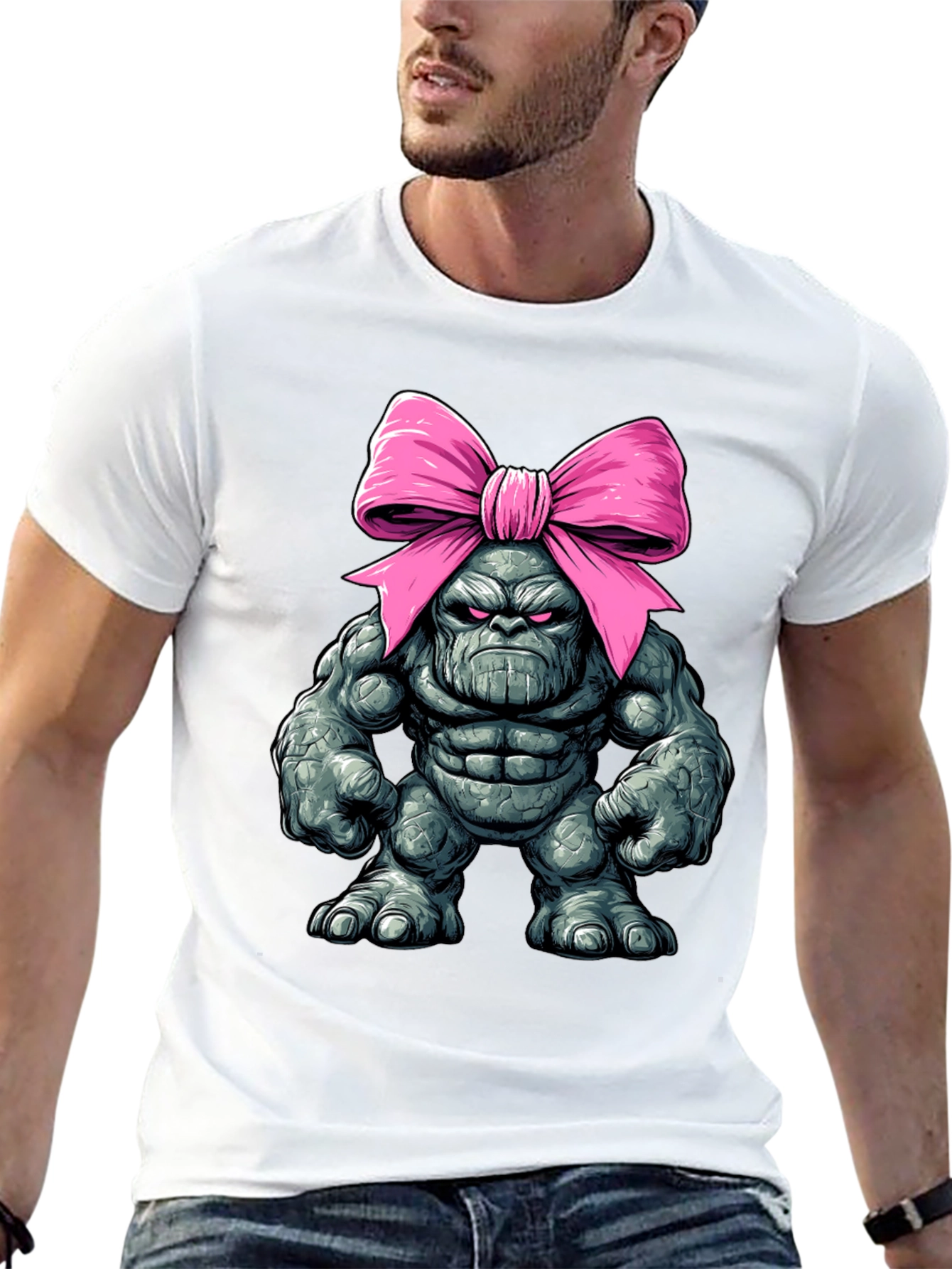 Black Funny Thanos with Pink Bow T-Shirt view 13