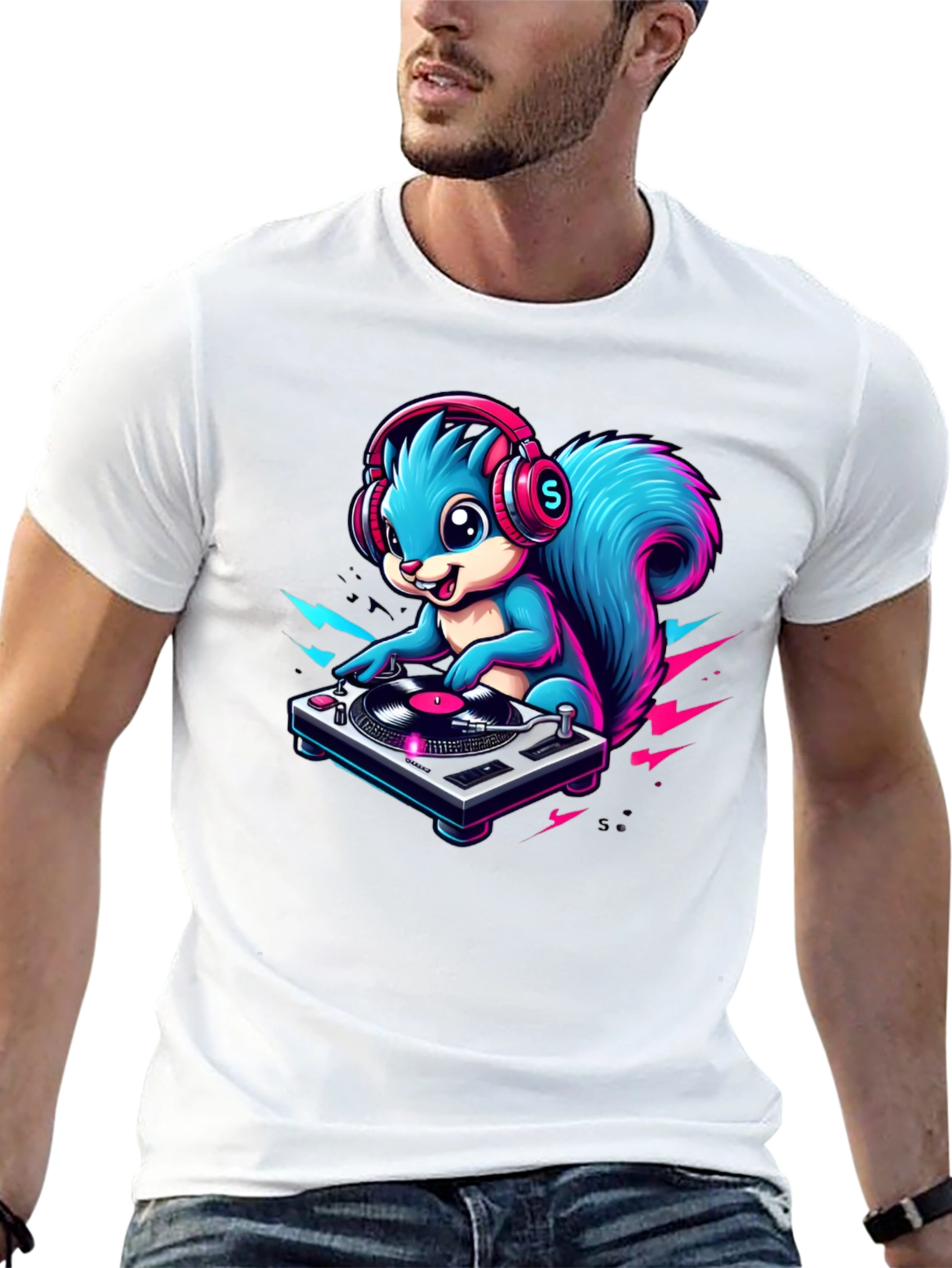 Black DJ Squirrel Graphic Tee - Funky Animal T-Shirt view 13