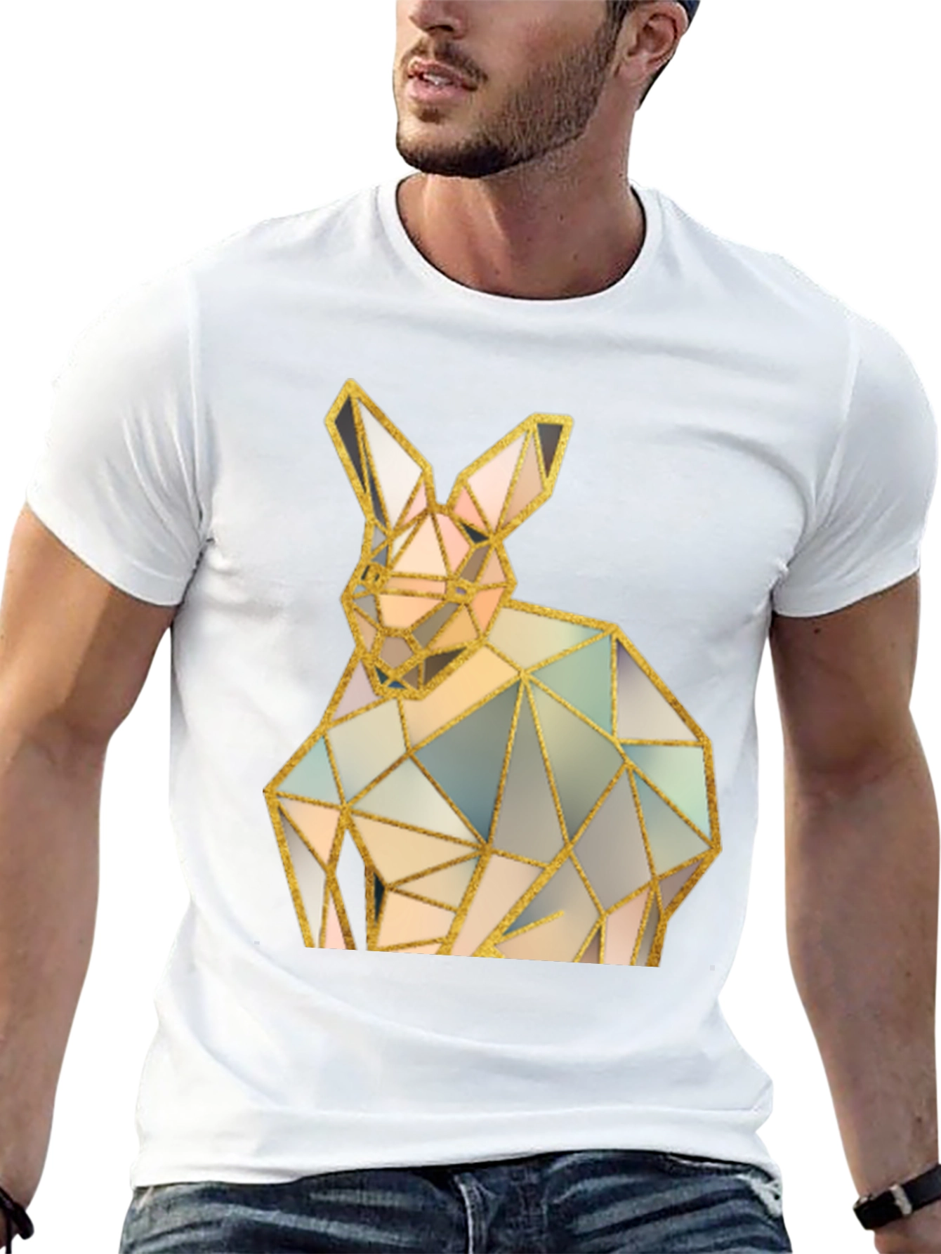 Black Geometric Rabbit Graphic Black T-Shirt view 13