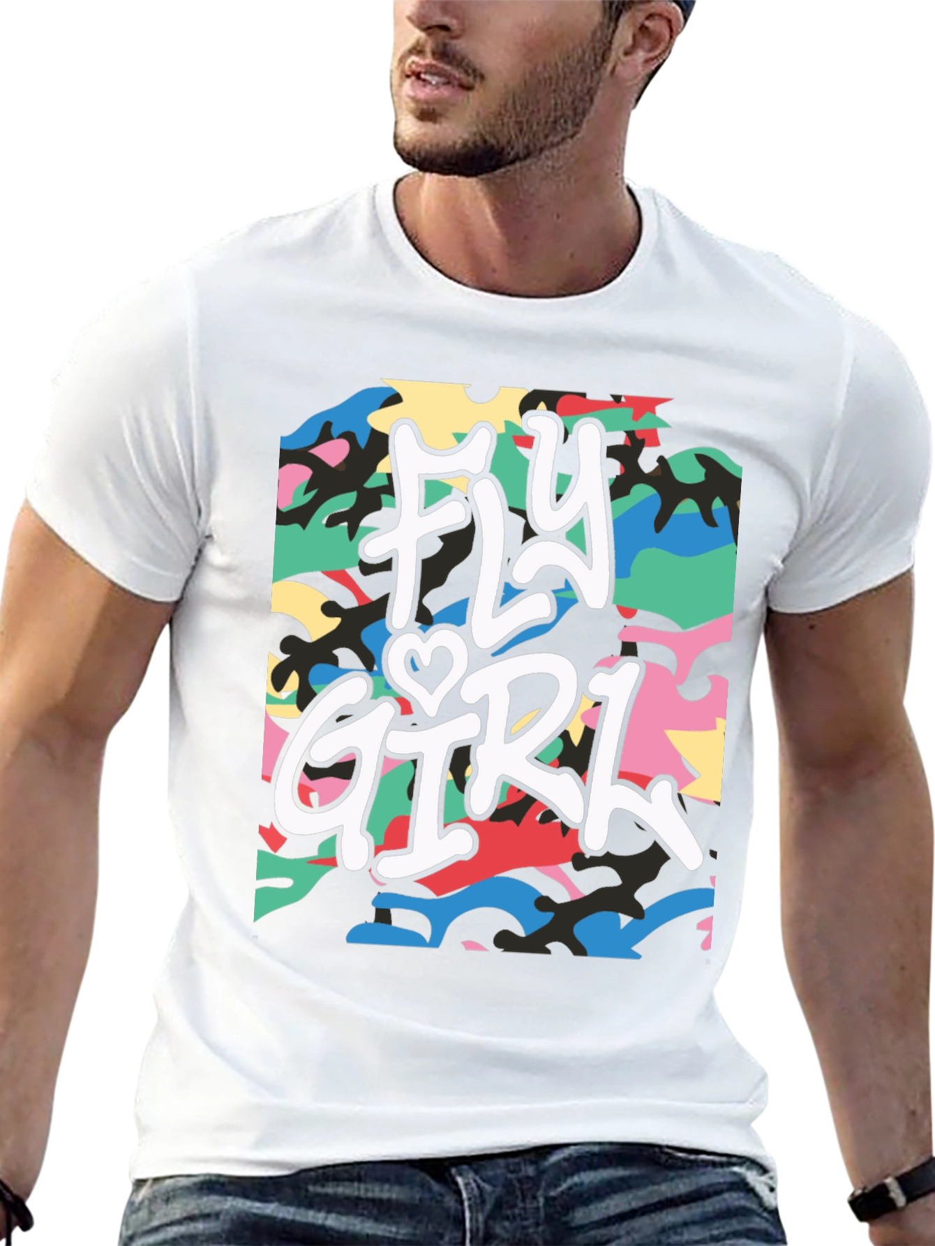 Black Fly Girl Graphic Tee - Urban Camo Design view 13