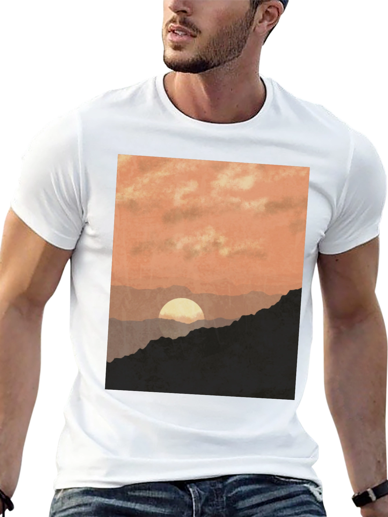 Black Sunset Mountain Graphic Tee - Stylish Black T-Shirt view 13