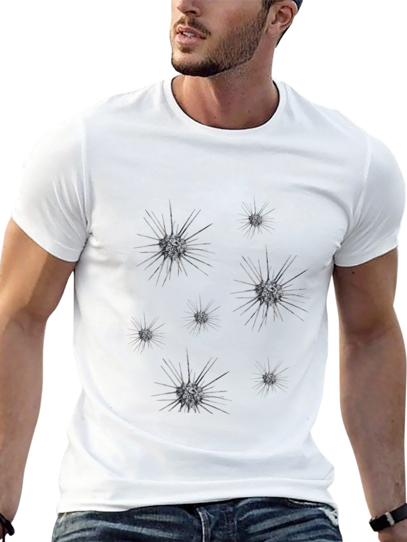 Black Spiky Celestial Orb Graphic Black T-Shirt view 13