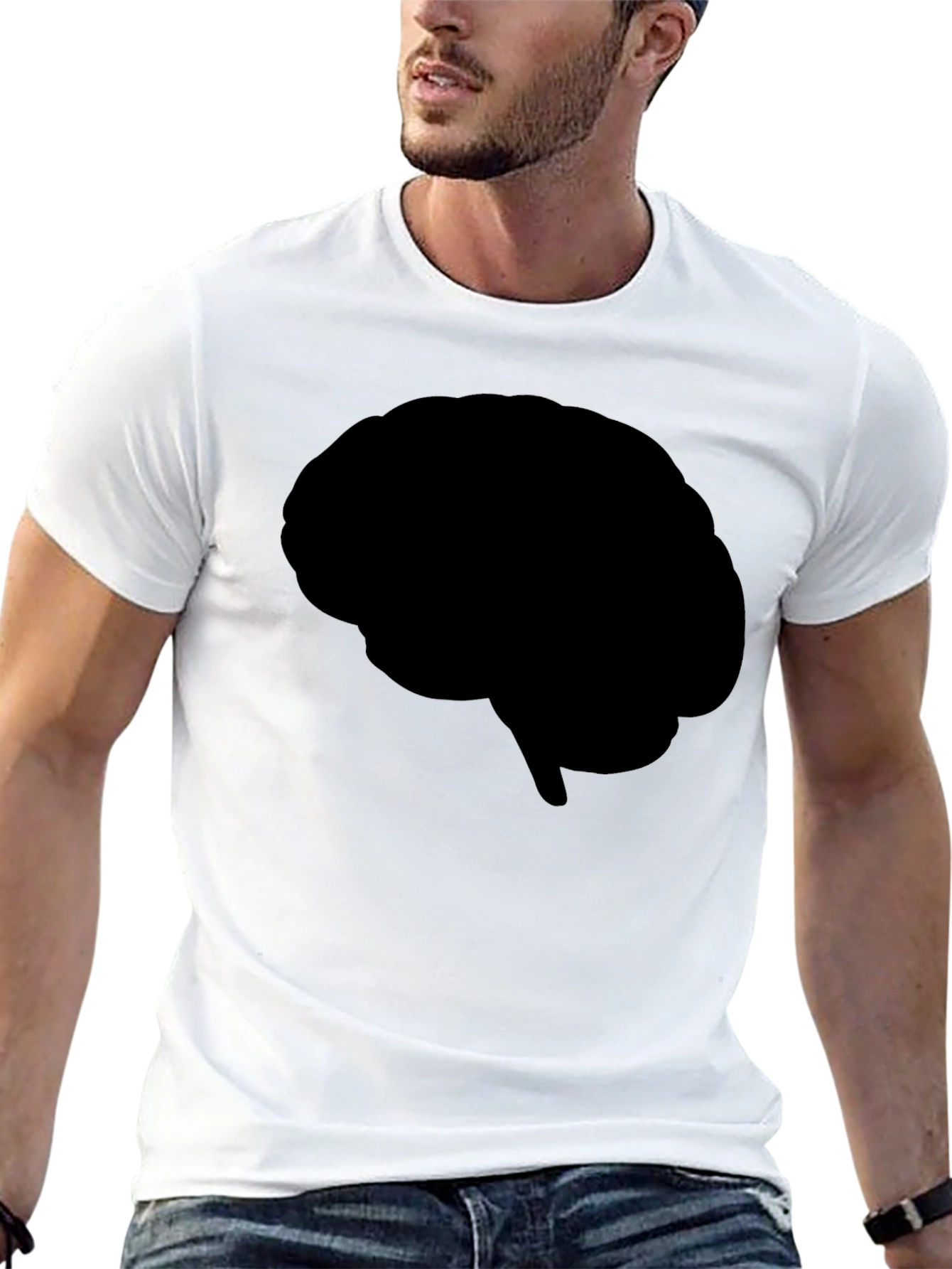 Black Brain Silhouette T-Shirt - Black Graphic Tee view 13