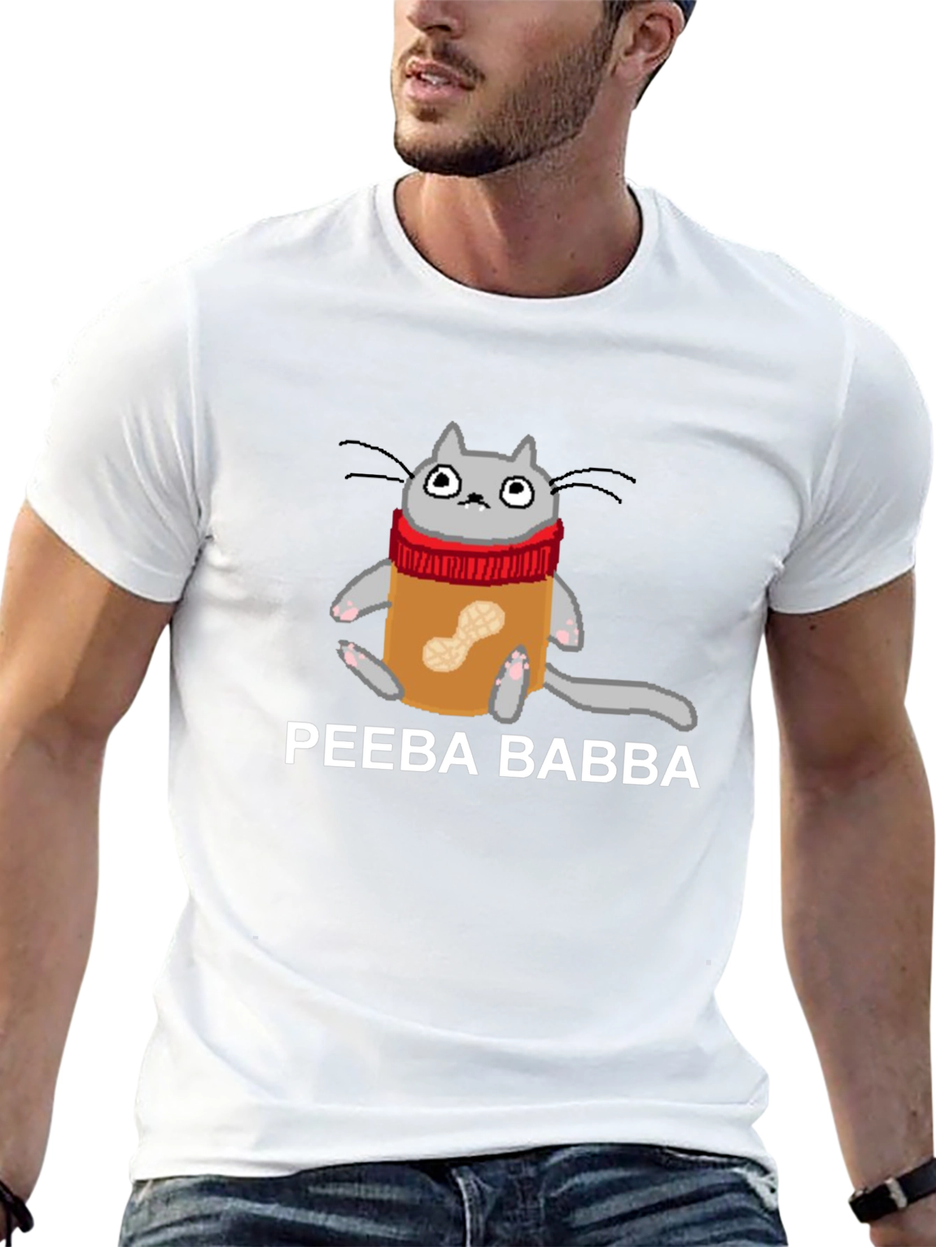 Black Peeba Babba Cat in Peanut Butter Jar T-Shirt view 13