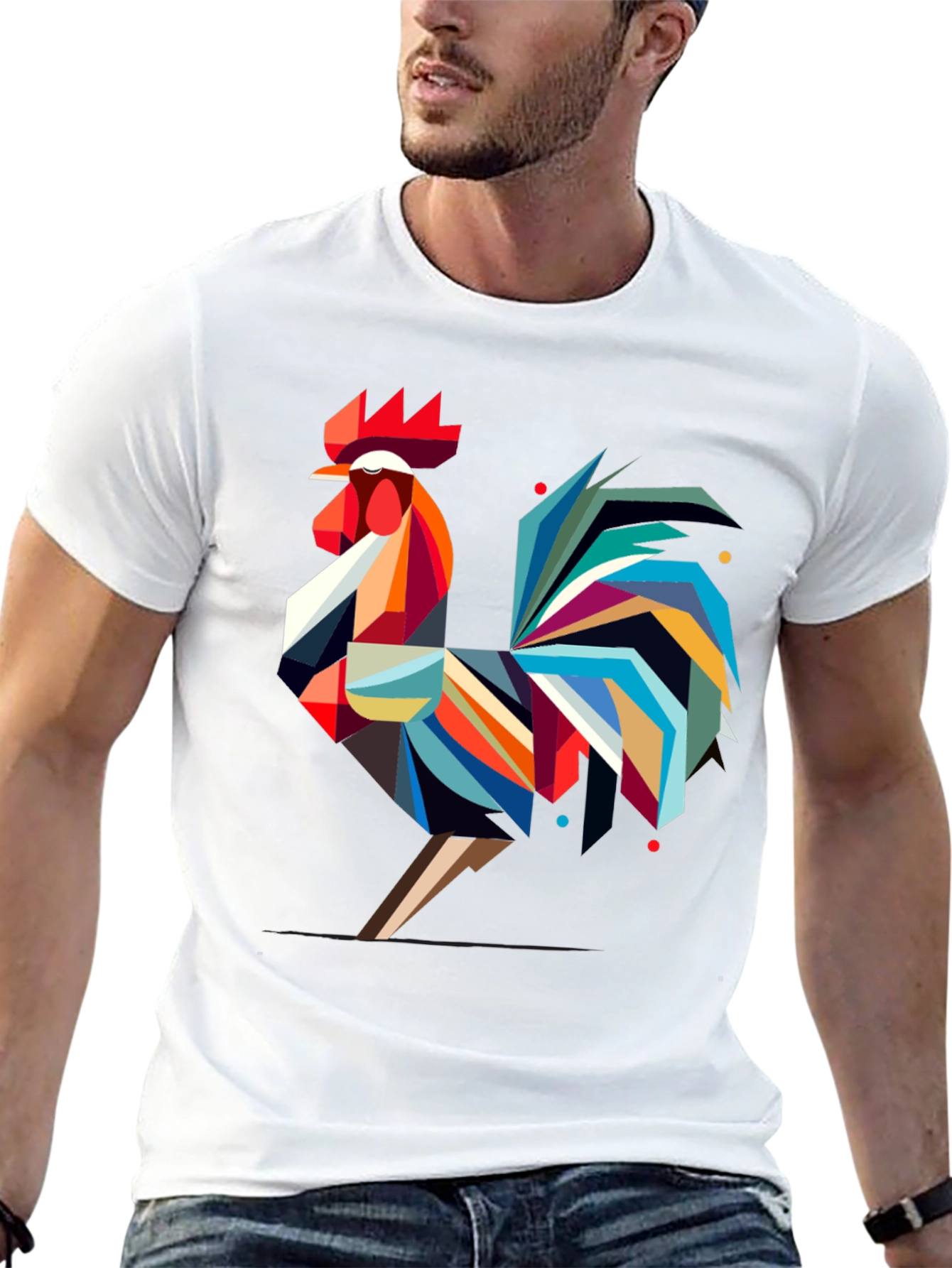 Black Geometric Rooster Graphic Tee - Modern Art T-Shirt view 13