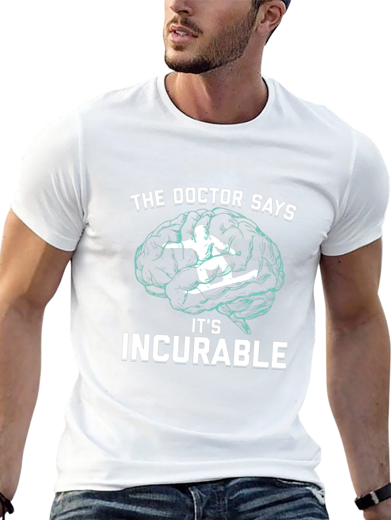 Black Incurable Snowboarding Brain T-Shirt view 13