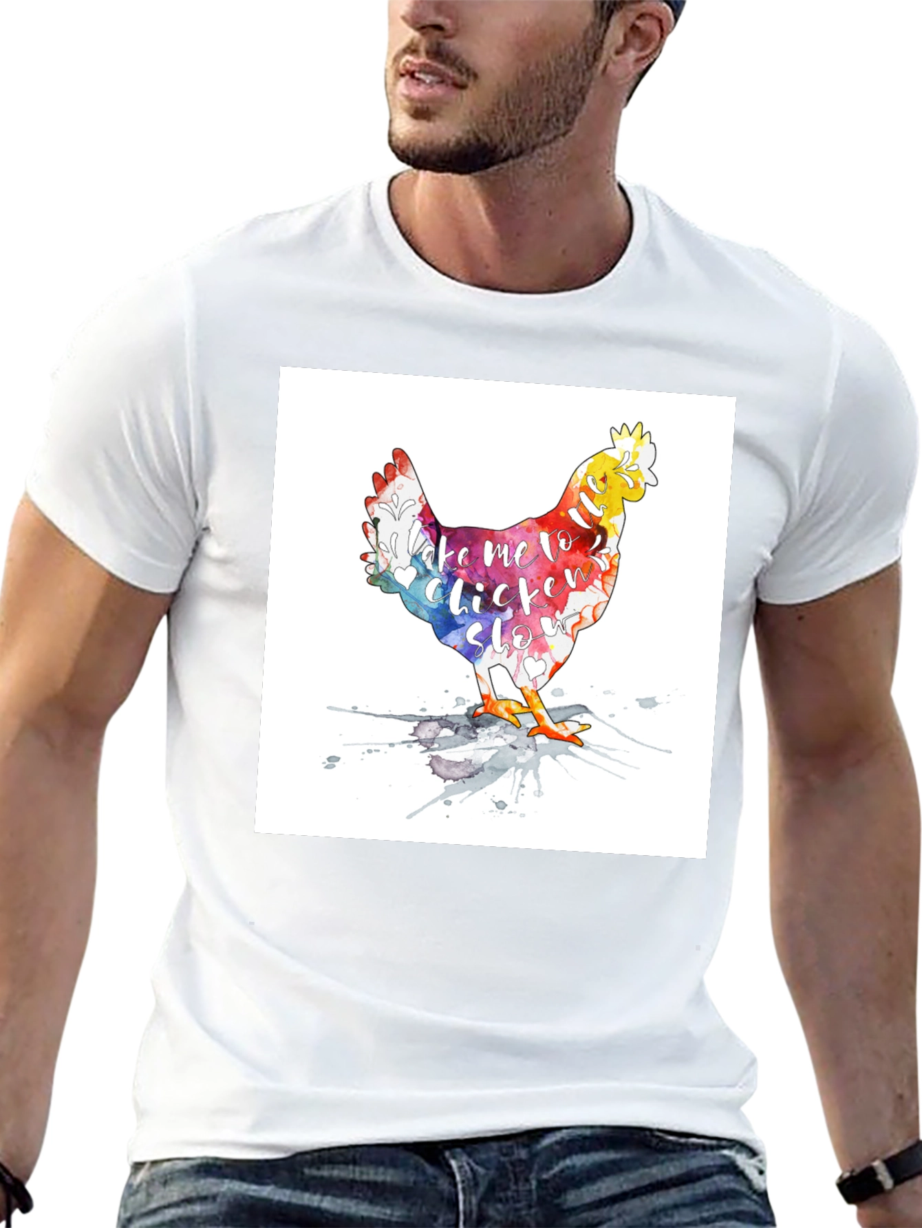 Black Watercolor Chicken T-Shirt - Take me to Chicken Slo view 13