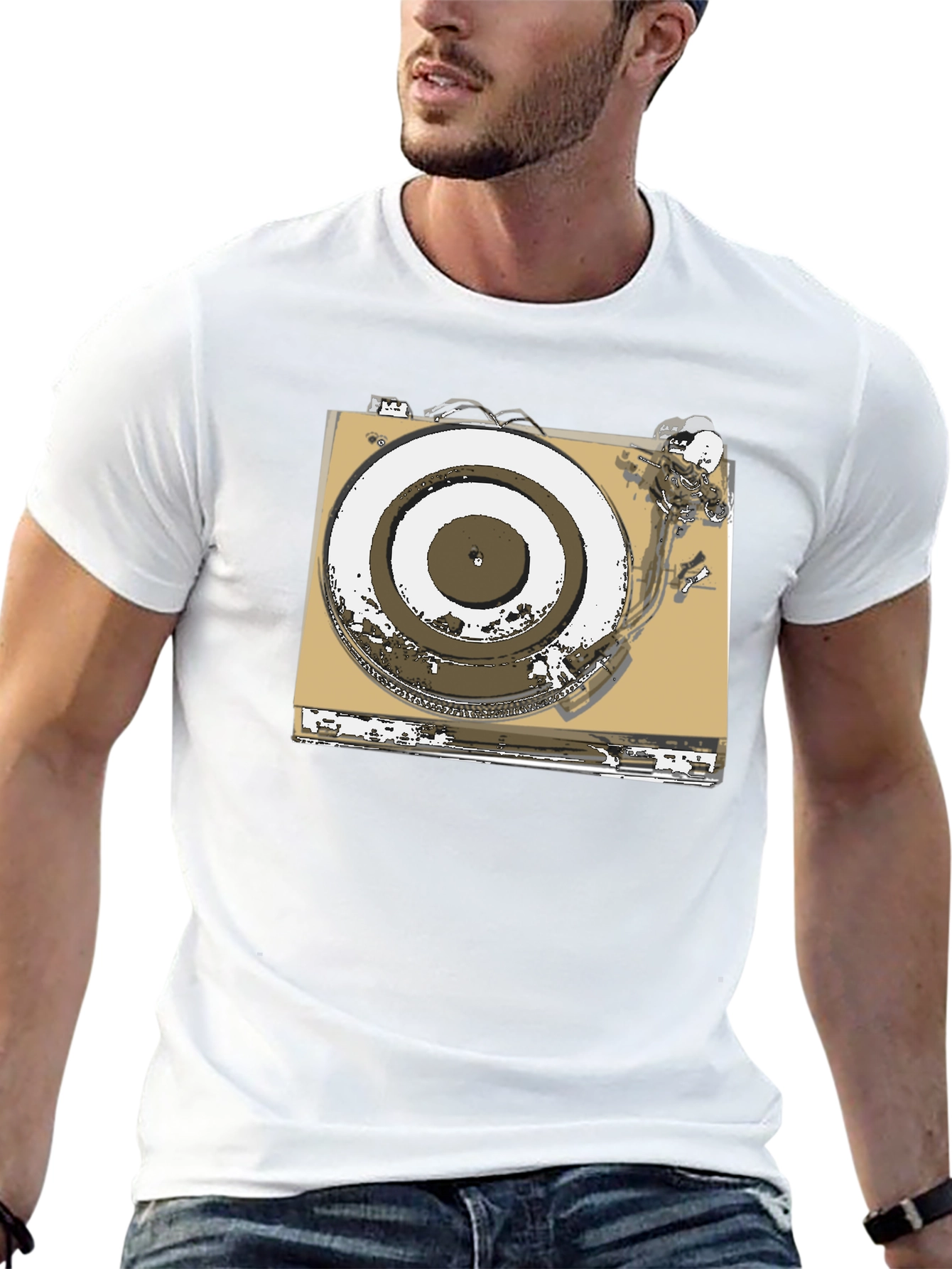 Black Vintage Turntable Graphic Tee - DJ Music Lover view 13