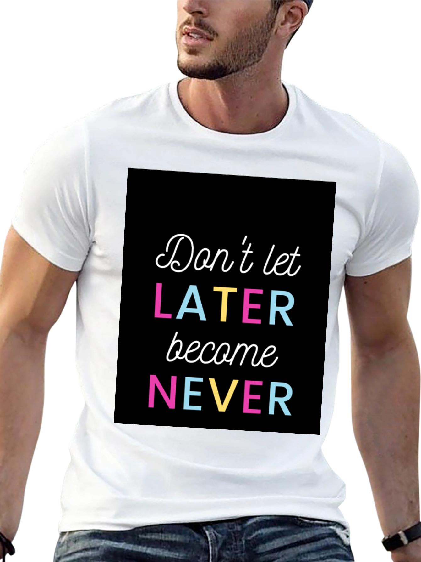 Black Inspirational Graphic Tee - Don't Let Later Become Never view 13