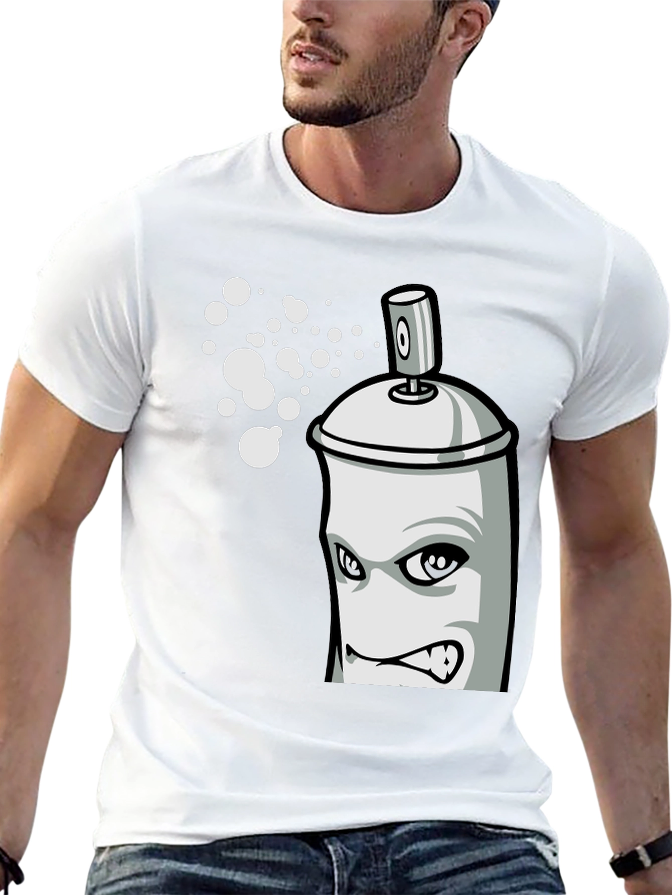 Black Cartoon Spray Paint Can Graphic Tee - Black view 13