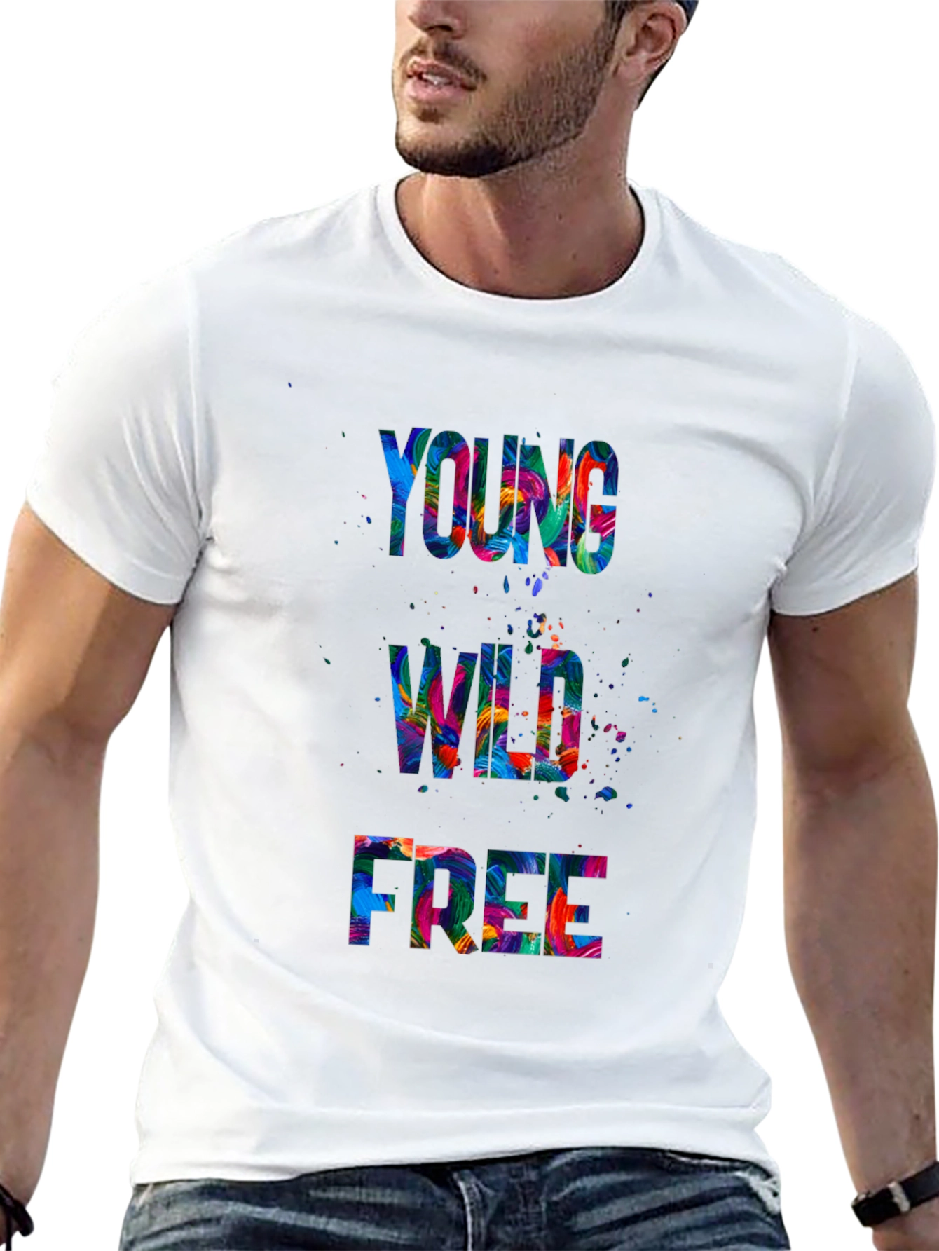 Black Young Wild Free Graphic Print T-Shirt view 13