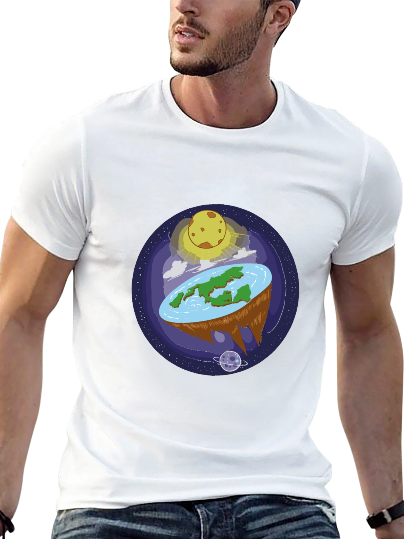 Black Flat Earth Graphic Tee - Black Cotton Shirt view 13