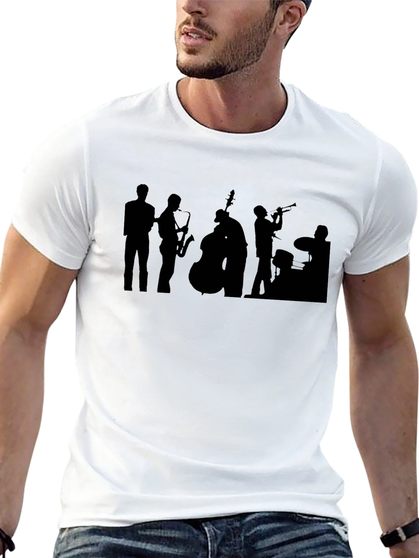 Black Jazz Band Silhouette Graphic Tee - Black Cotton view 13