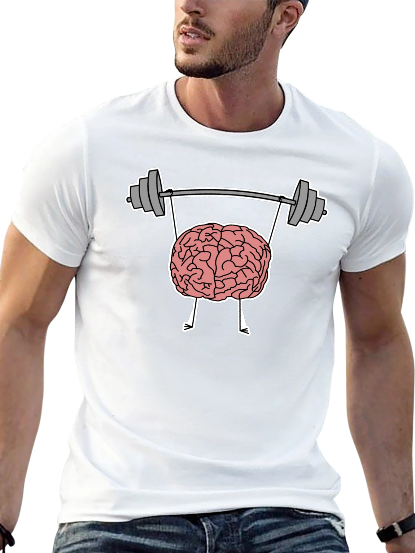 Black Brain Lifting Weights Graphic Tee - Black Cotton T-Shirt view 13