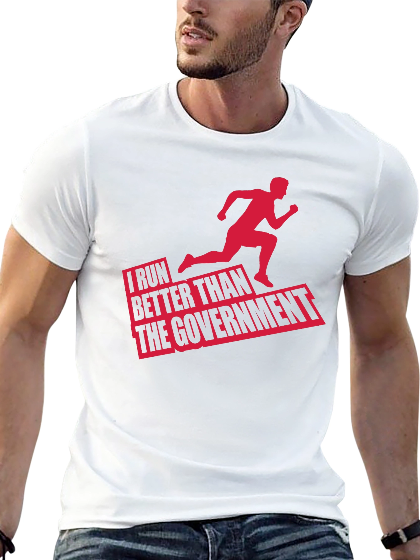 Black Funny Running T-Shirt: I Run Better Than The Government view 13