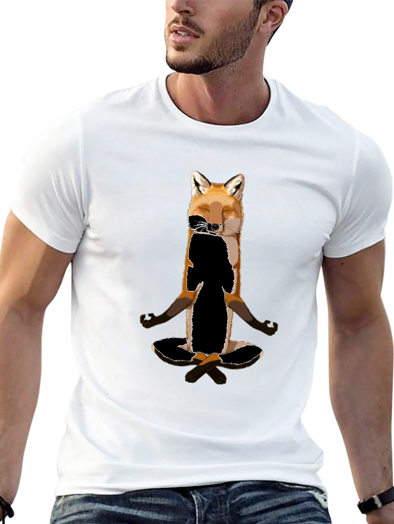 Black Zen Fox T-Shirt - Meditating Animal Graphic Tee view 13