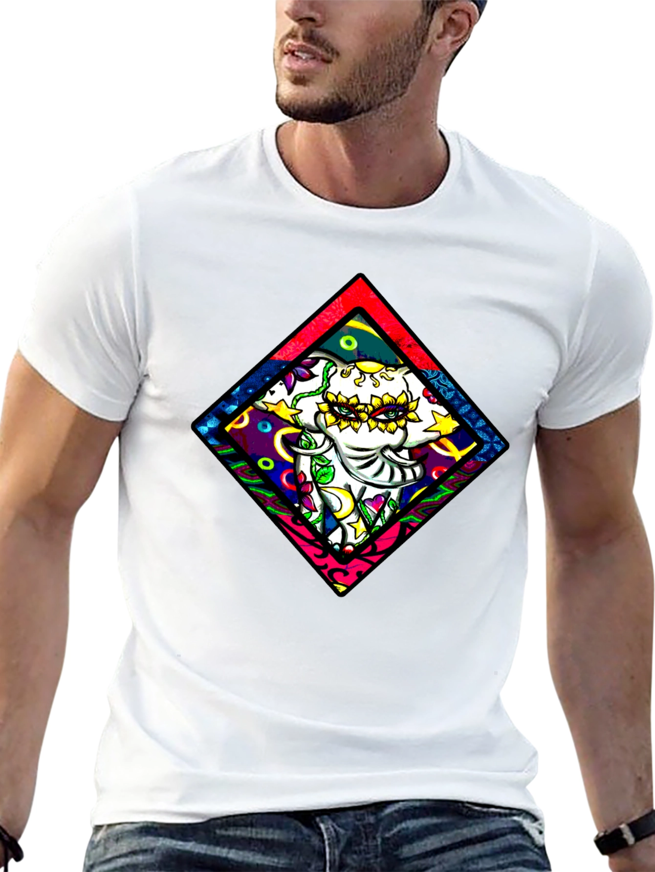 Black Elephant Diamond Graphic T-Shirt - Black view 13