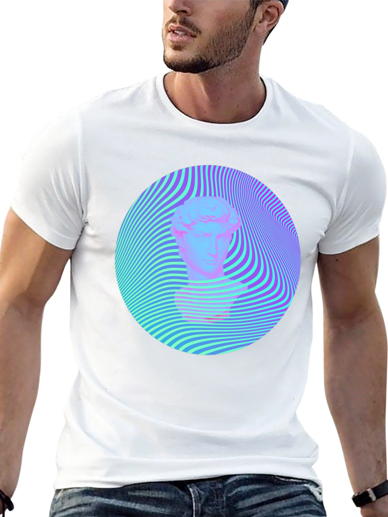 Black Vaporwave Statue Head Tee - Retro Aesthetic Shirt view 13