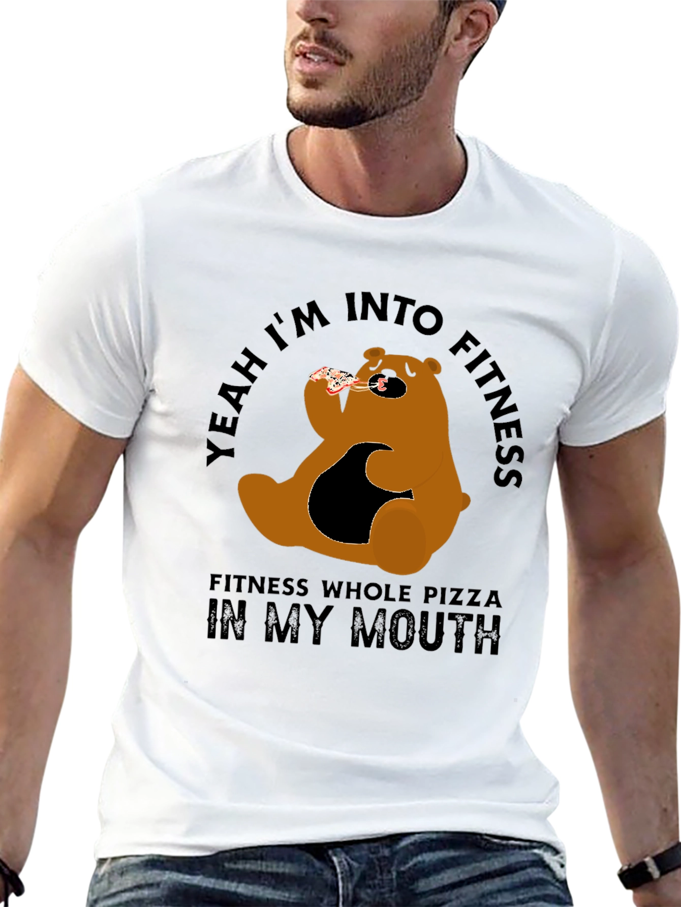 Funny Pizza Bear Fitness T-Shirt - Casual Graphic Tee - 13